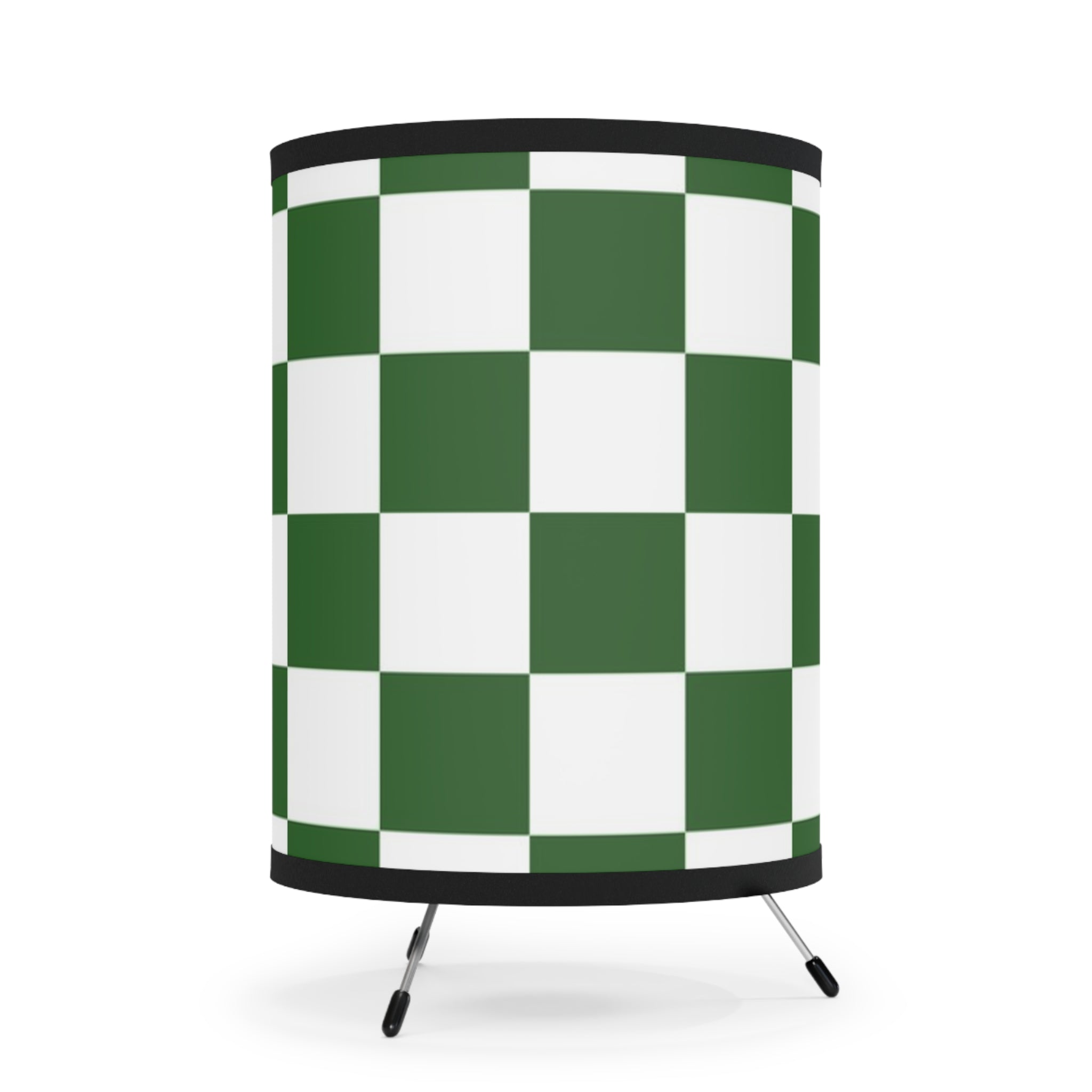 Checkerboard White and Dark Green Tripod Lamp with High-Res Printed Shade, US\CA plug, Artsulli - Art is Long, Life is Short, Home Decor, , , , , , , 