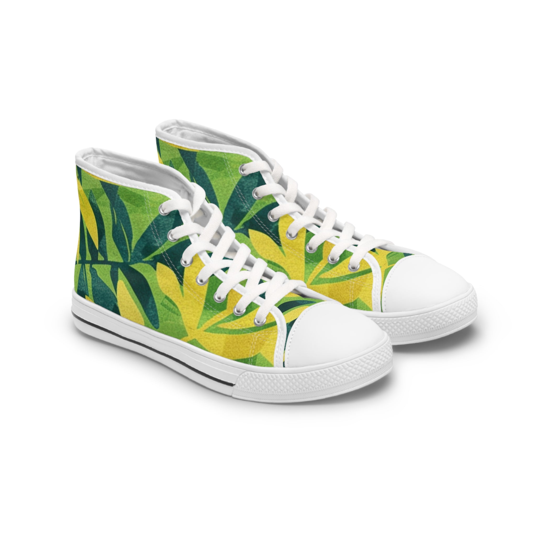 Green Leaf x Yellow Leaf x Tropical x Jungle Women's High Top Sneakers, Artsulli - Art is Long, Life is Short, Shoes, Size, US 5.5, Color, White sole, , , 34018271795166764308