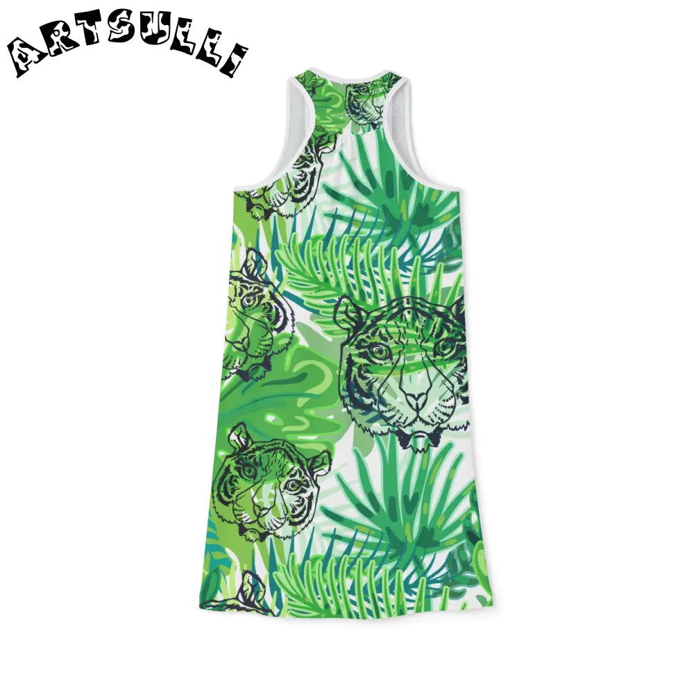JAKKOUTTHEBXX Tropical Jungle Tigers Green Women’s Racerback Dress