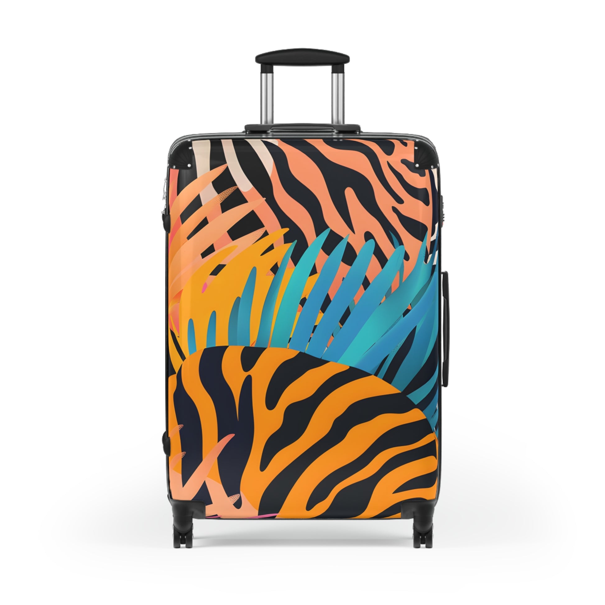 Palm Leaves x Zebra Stripes x Tiger Stripes Orange and Blue Suitcase, Artsulli - Art is Long, Life is Short, Bags, Size, Large, Color, Black, , , 90007556350096