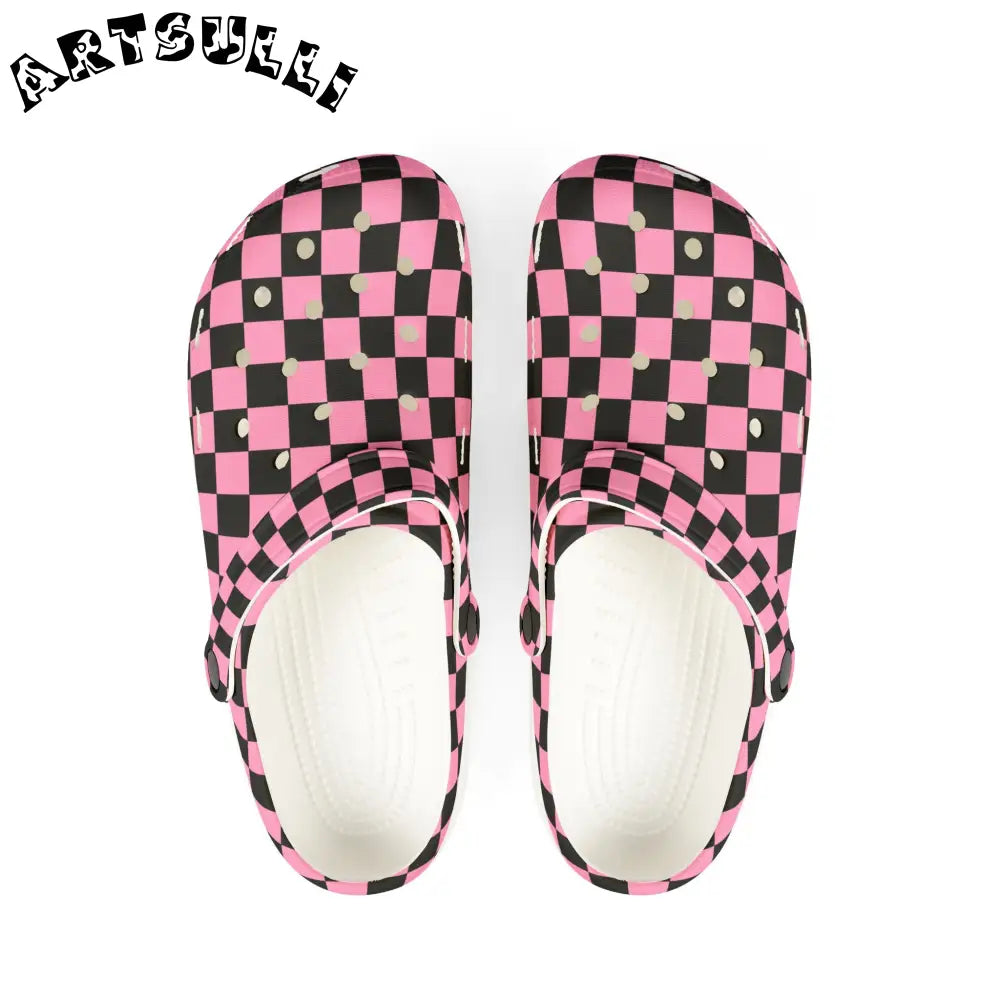JAKKOUTTHEBXX Checkerboard Black and Pink EVA Foam Rubber Shoes