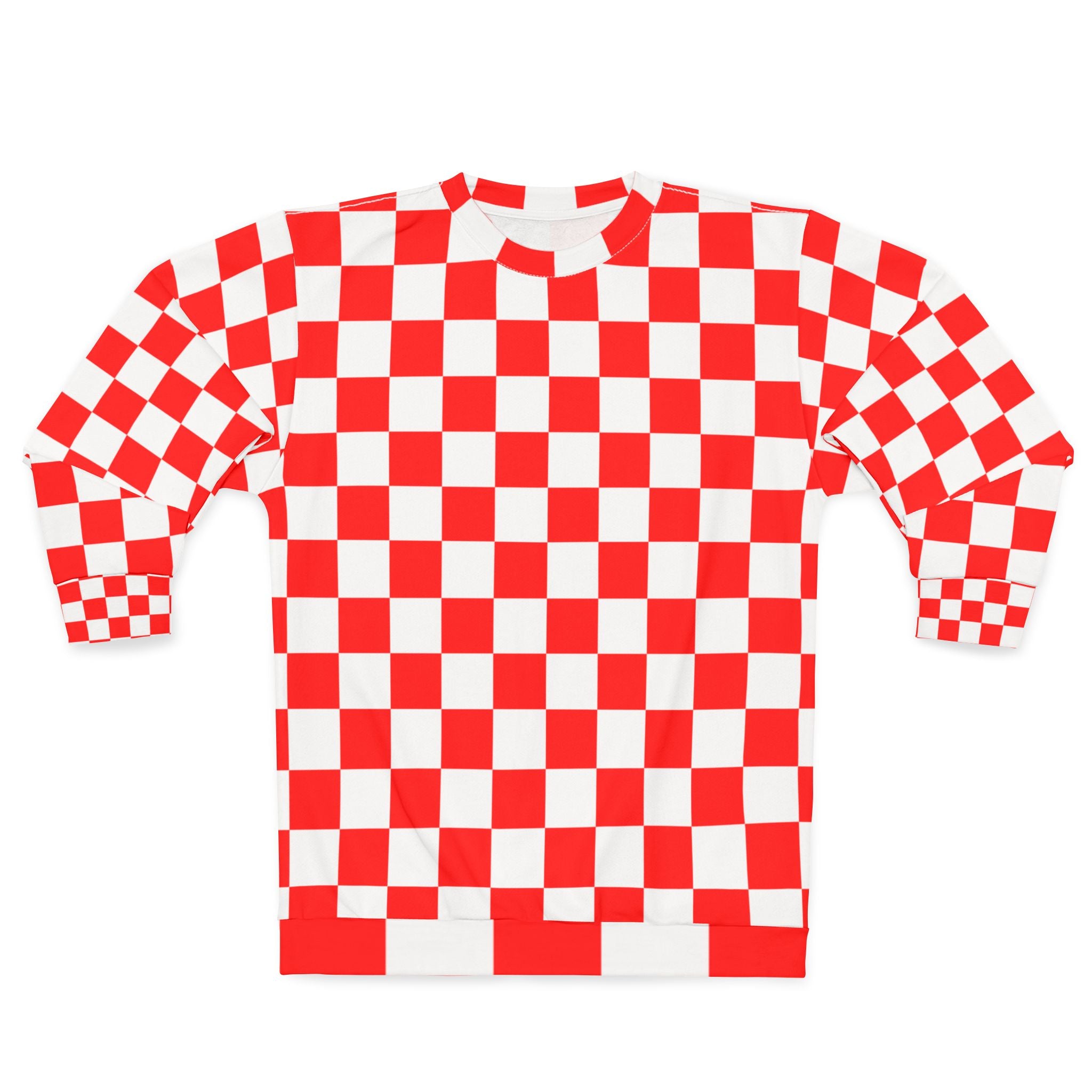 Checkerboard Red and White Unisex Sweatshirt (AOP), Artsulli - Art is Long, Life is Short, All Over Prints, Size, XS, , , , , 35869594887453699880