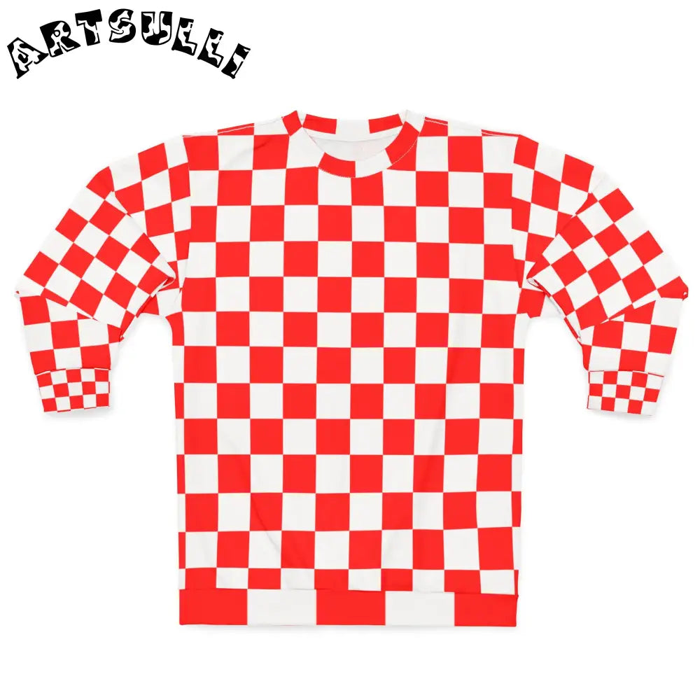 JAKKOUTTHEBXX Checkerboard Red and White Unisex Sweatshirt (AOP)