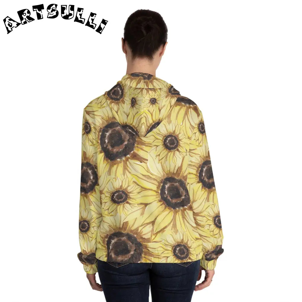 JAKKOUTTHEBXX Retro Anime Sunflower Women’s Full-Zip Hoodie (AOP)