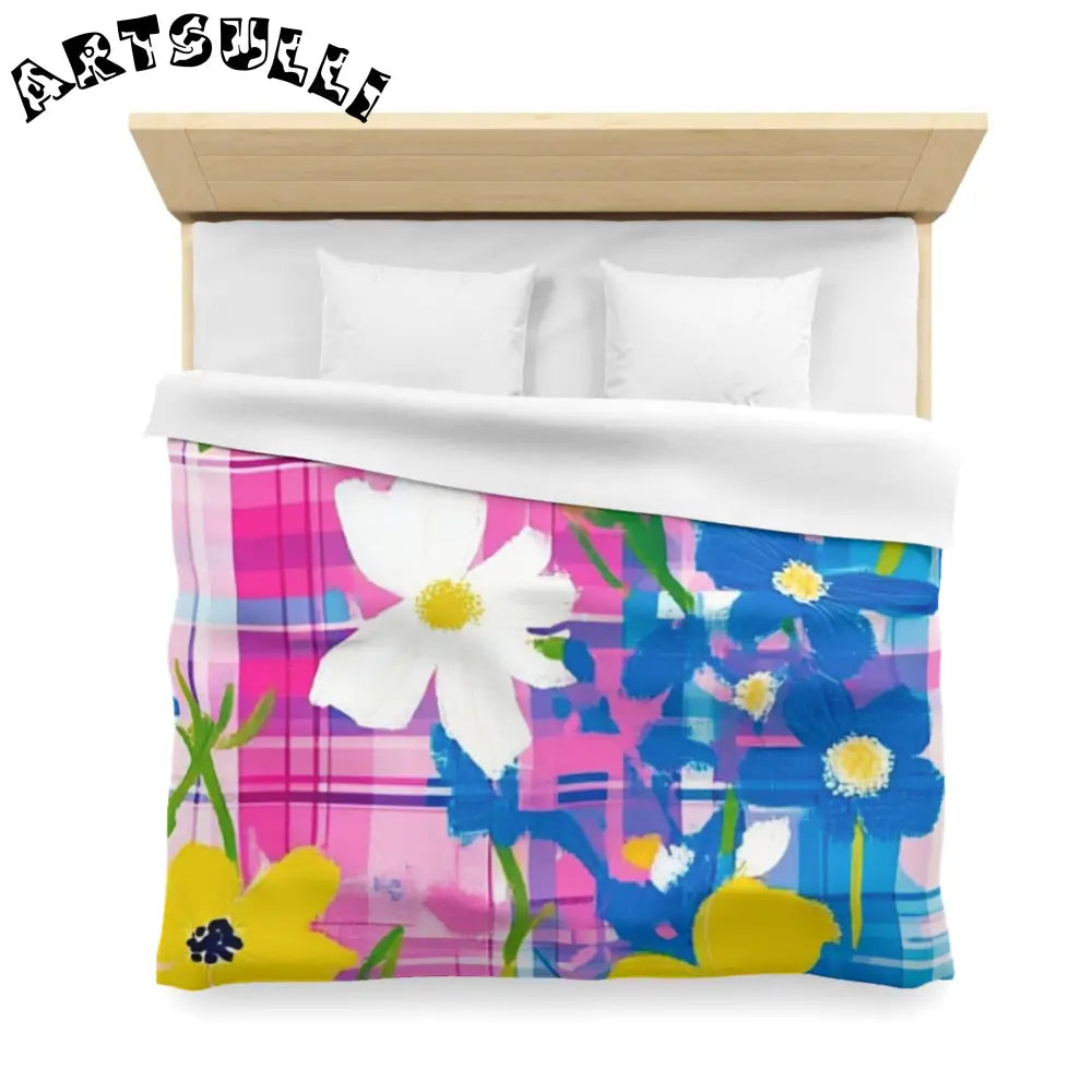 JAKKOUTTHEBXX Plaid Garden Pink and Purple Microfiber Duvet Cover