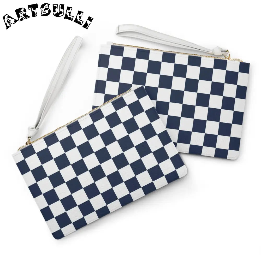 JAKKOUTTHEBXX Checkerboard White and Navy Blue Clutch Bag