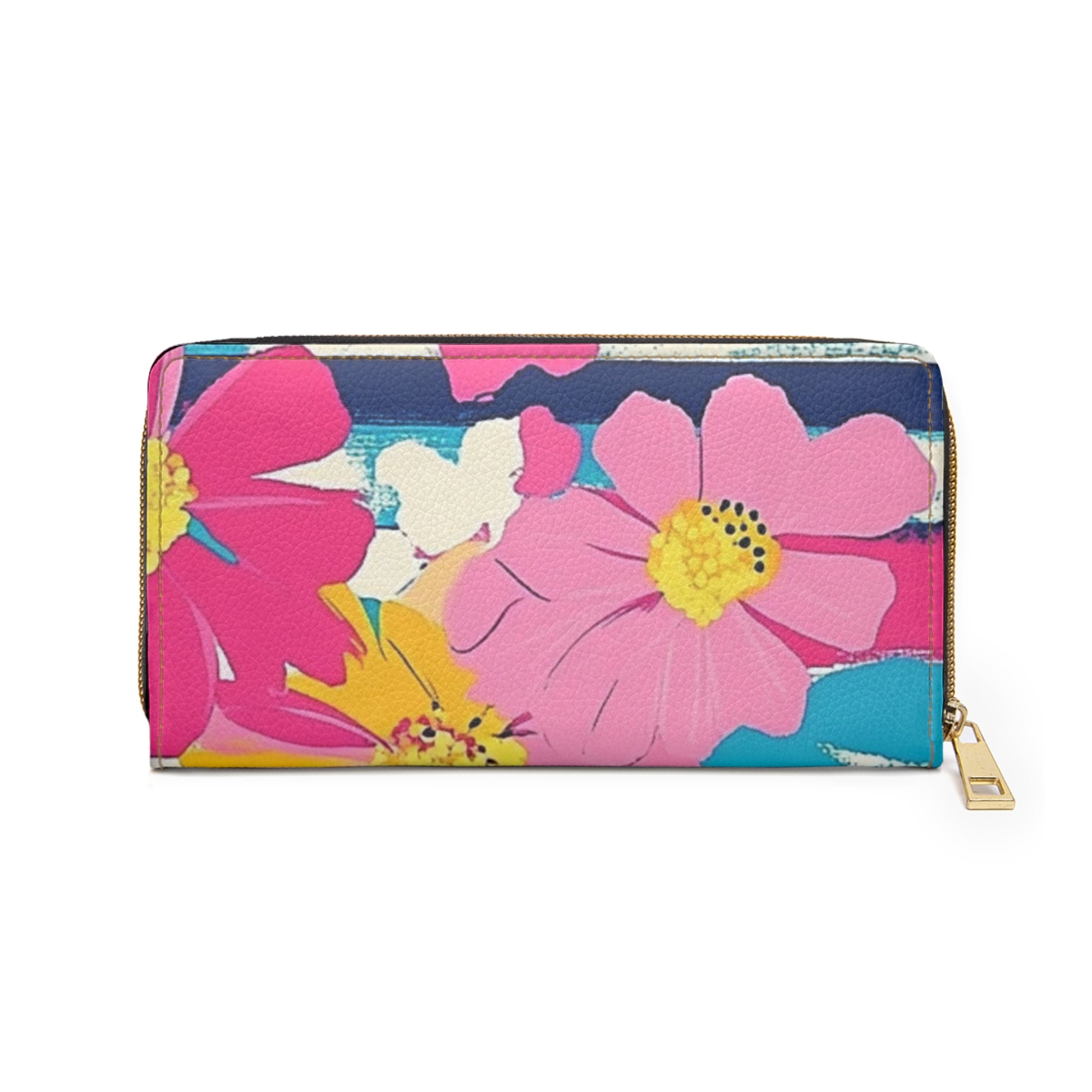 Dayglo Floral Stripes Multi-Color Zipper Wallet, Artsulli - Art is Long, Life is Short, Accessories, , , , , , , 