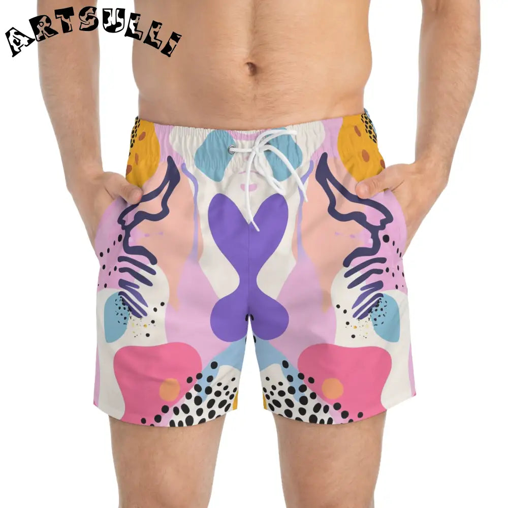 JAKKOUTTHEBXX Colorful Abstract Shapes Swim Trunks (AOP)