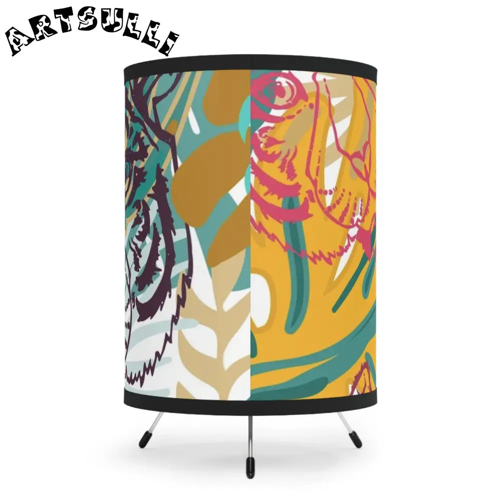 JAKKOUTTHEBXX Tropical Jungle Tigers Brown and Green Tripod Lamp