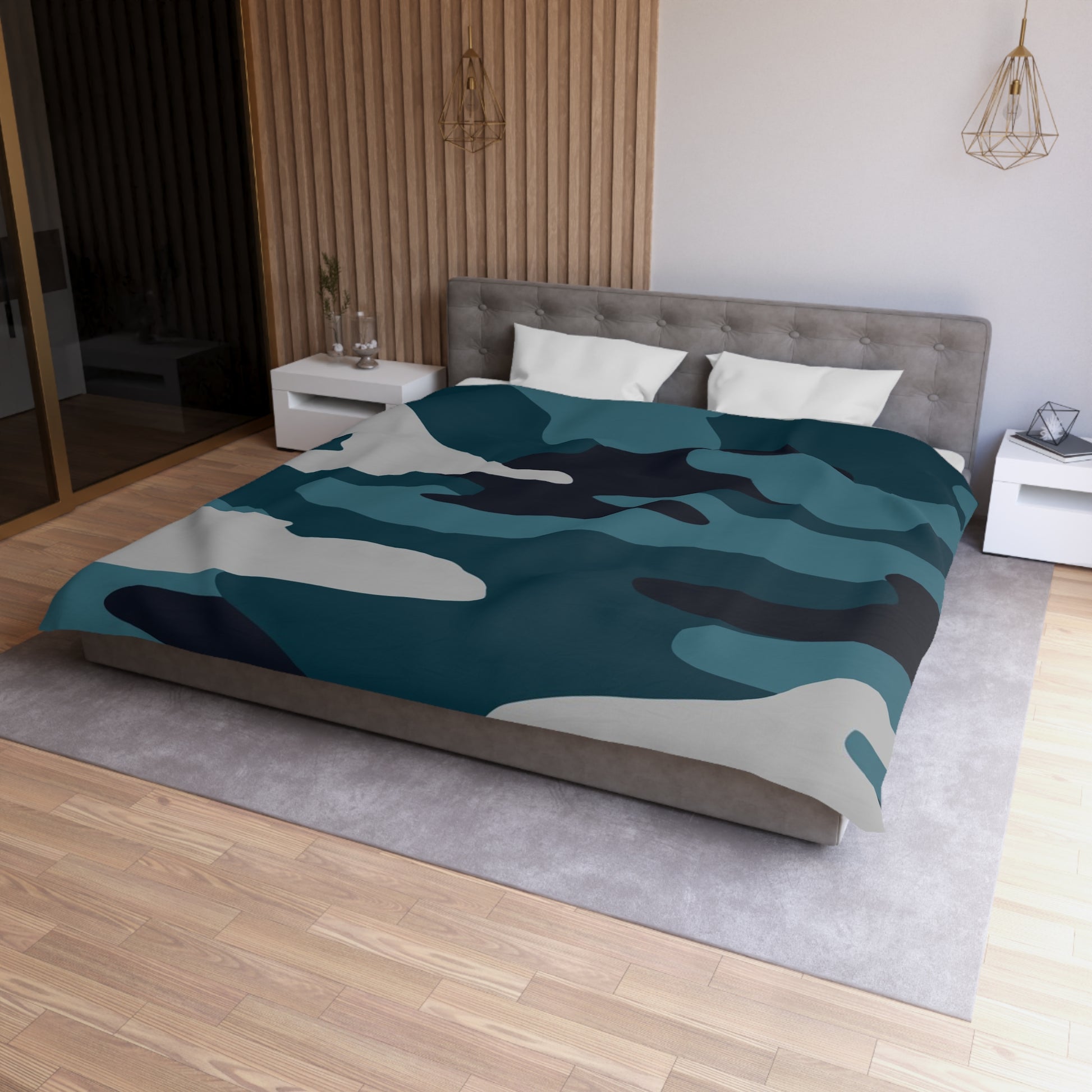 Blue Camouflage Microfiber Duvet Cover, Artsulli - Art is Long, Life is Short, Home Decor, , , , , , , 