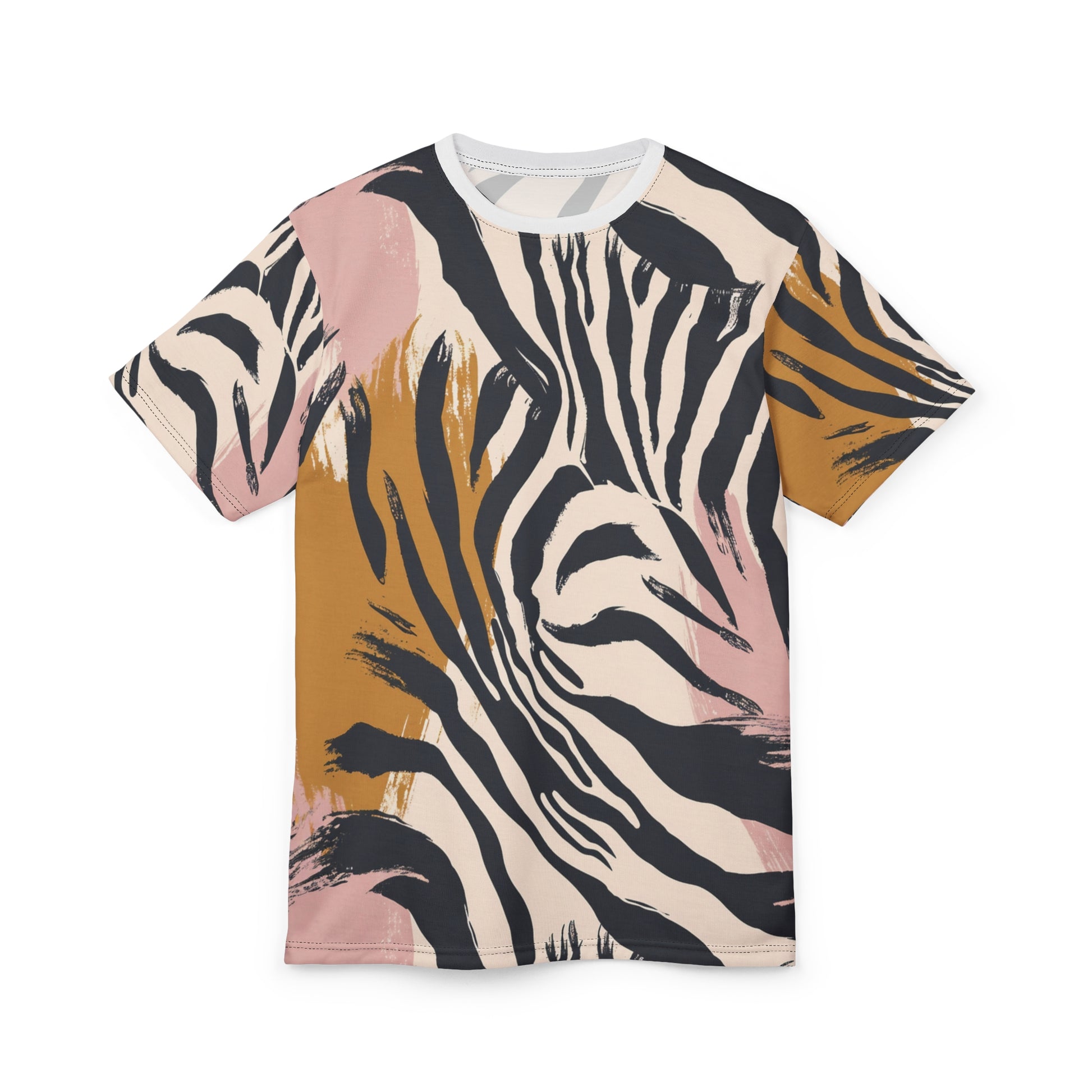 Beige Zebra Jungle Flats Unisex Cut & Sew Tee (AOP), Artsulli - Art is Long, Life is Short, All Over Prints, , , , , , , 
