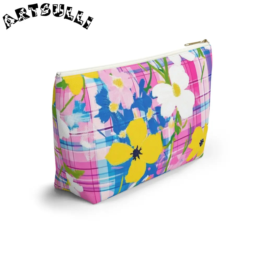 JAKKOUTTHEBXX Plaid Garden Pink and Purple Accessory Pouch w