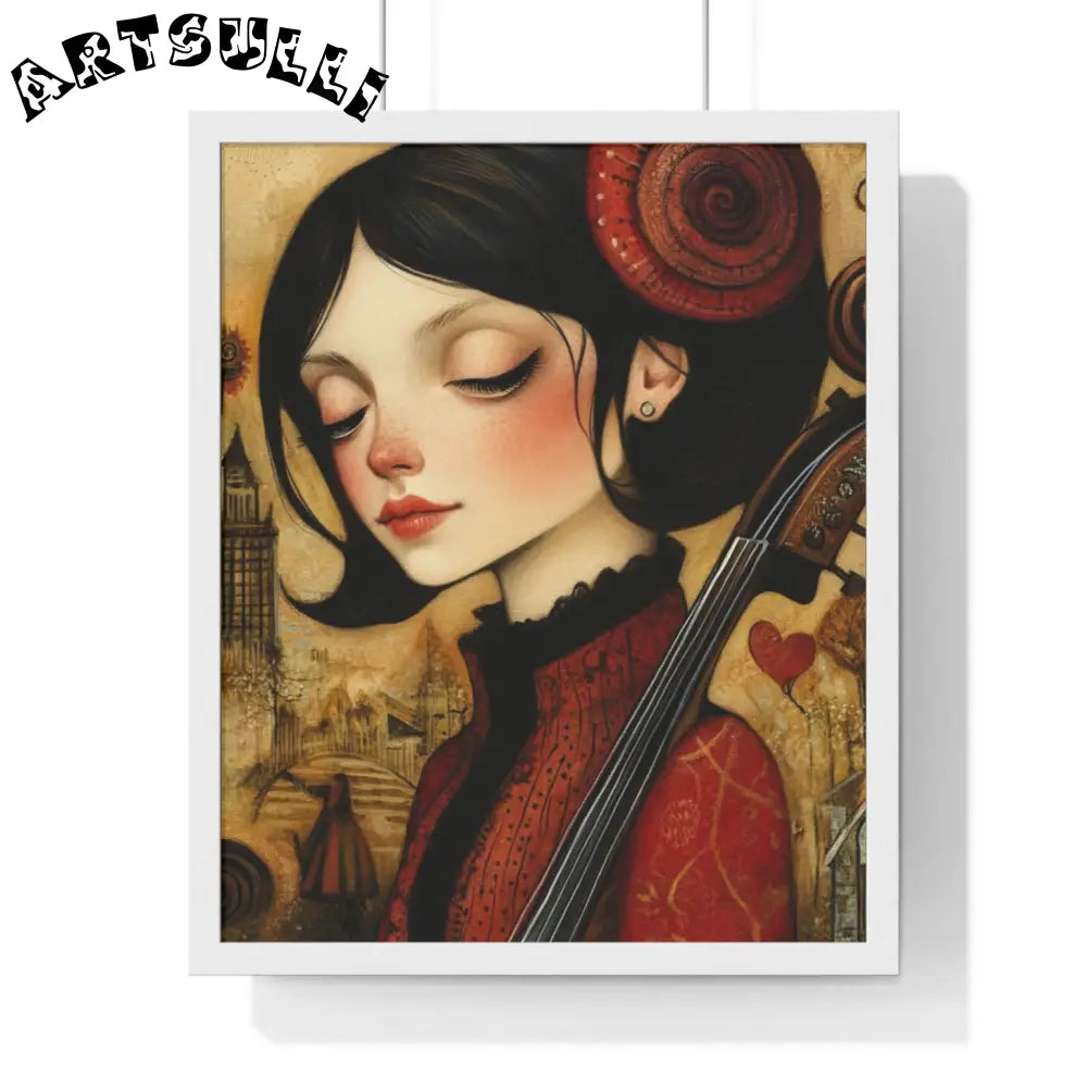 JAKKOUTTHEBXX Dark Haired Woman Playing Instrument Framed Poster 2025