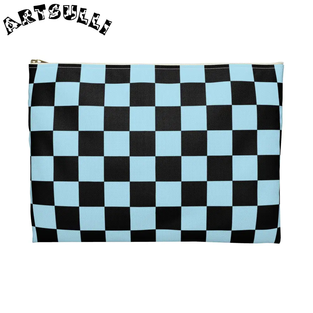 JAKKOUTTHEBXX Checkerboard Black and Blue Accessory Pouch