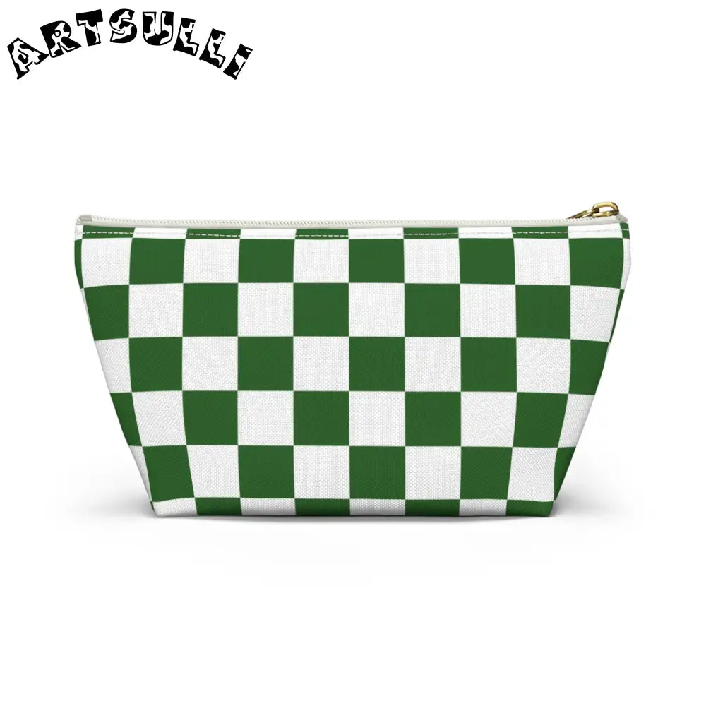 JAKKOUTTHEBXX Checkerboard White and Dark Green Accessory Pouch w