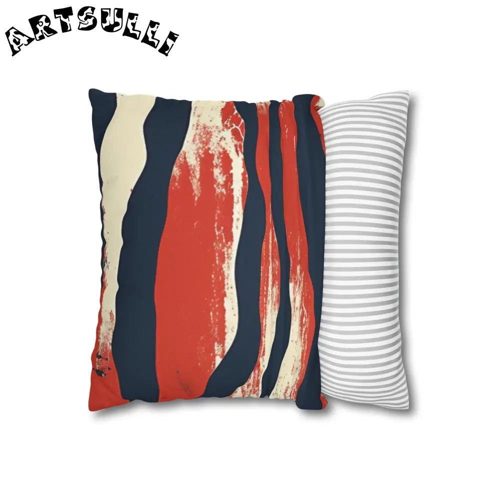 JAKKOUTTHEBXX Abstract Red White Navy Blue Wavy Stripe Square Pillow