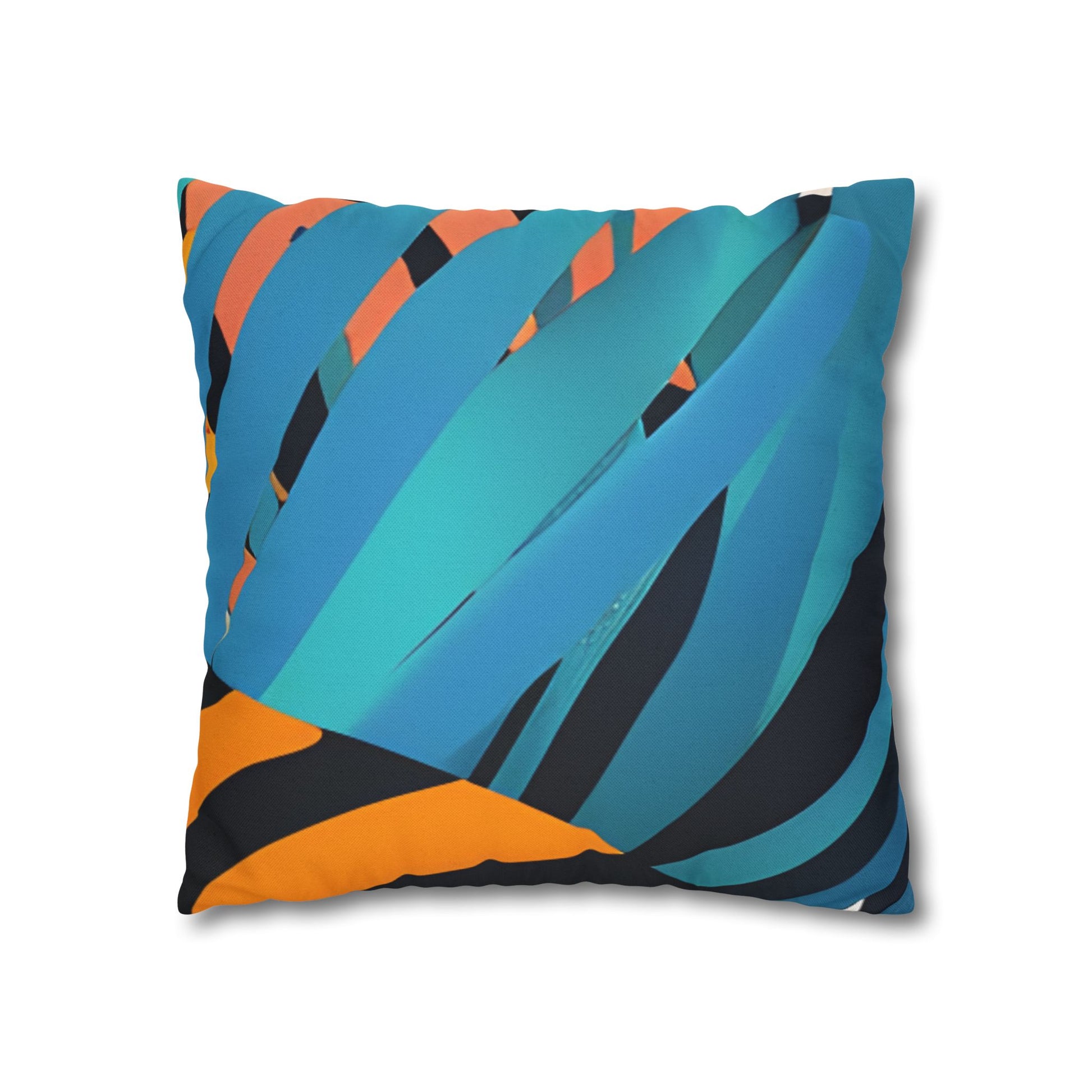 Palm Leaves x Tiger Stripes Orange and Blue Spun Polyester Square Pillowcase, Artsulli - Art is Long, Life is Short, Home Decor, , , , , , , 