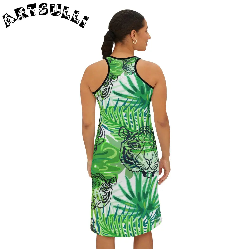 JAKKOUTTHEBXX Tropical Jungle Tigers Green Women’s Racerback Dress