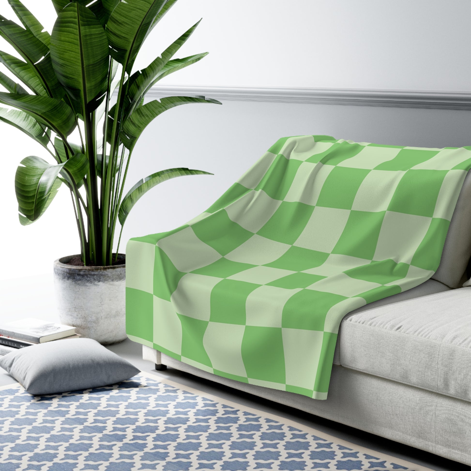 Checkerboard Green Sherpa Fleece Blanket, Artsulli - Art is Long, Life is Short, Home Decor, , , , , , , 