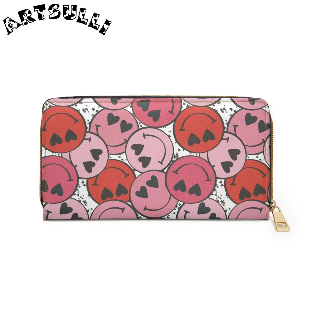 JAKKOUTTHEBXX Smiley Face x Heart Eyes II Pink and Red Zipper Wallet