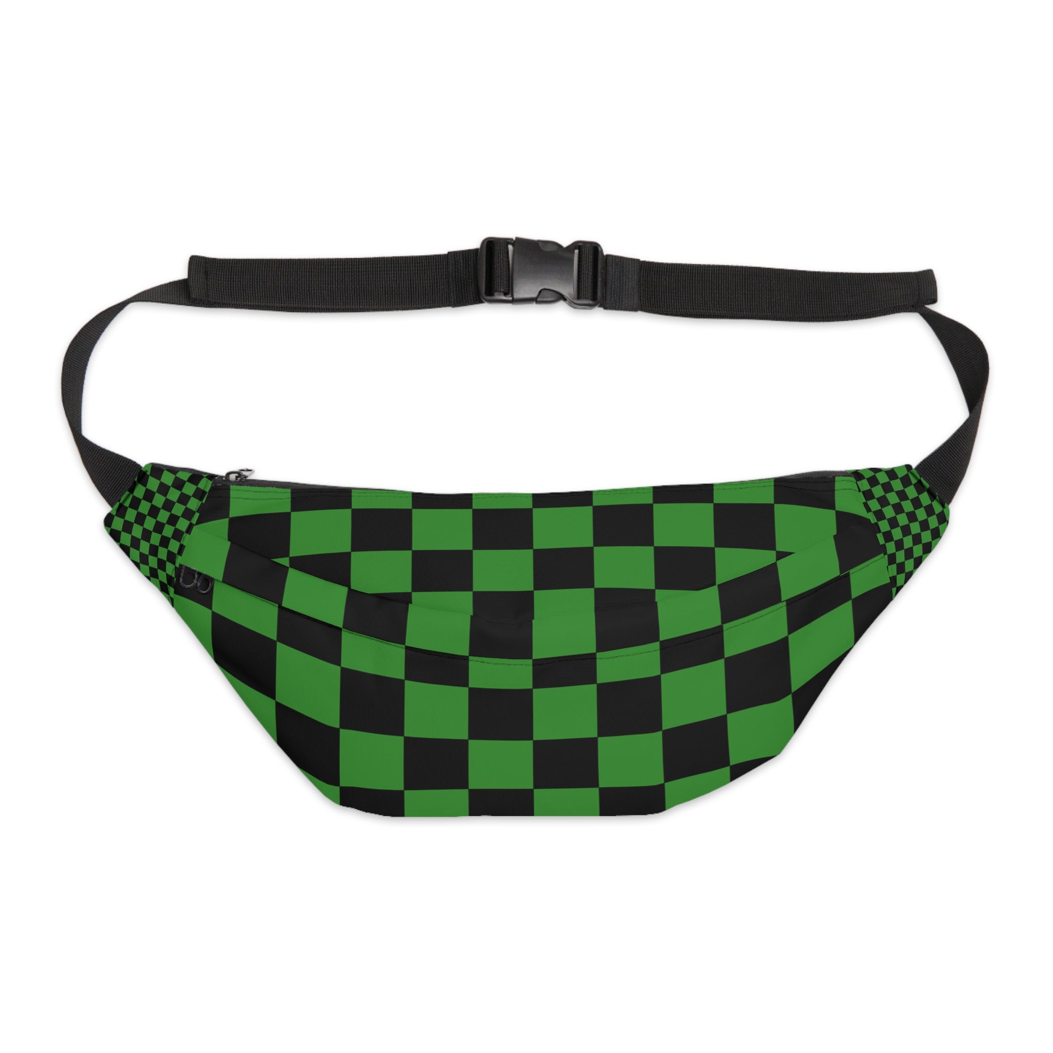 Checkerboard Green and Black Large Fanny Pack, Artsulli - Art is Long, Life is Short, Bags, Size, 8" × 9" × 4'', , , , , 51982057267005599652