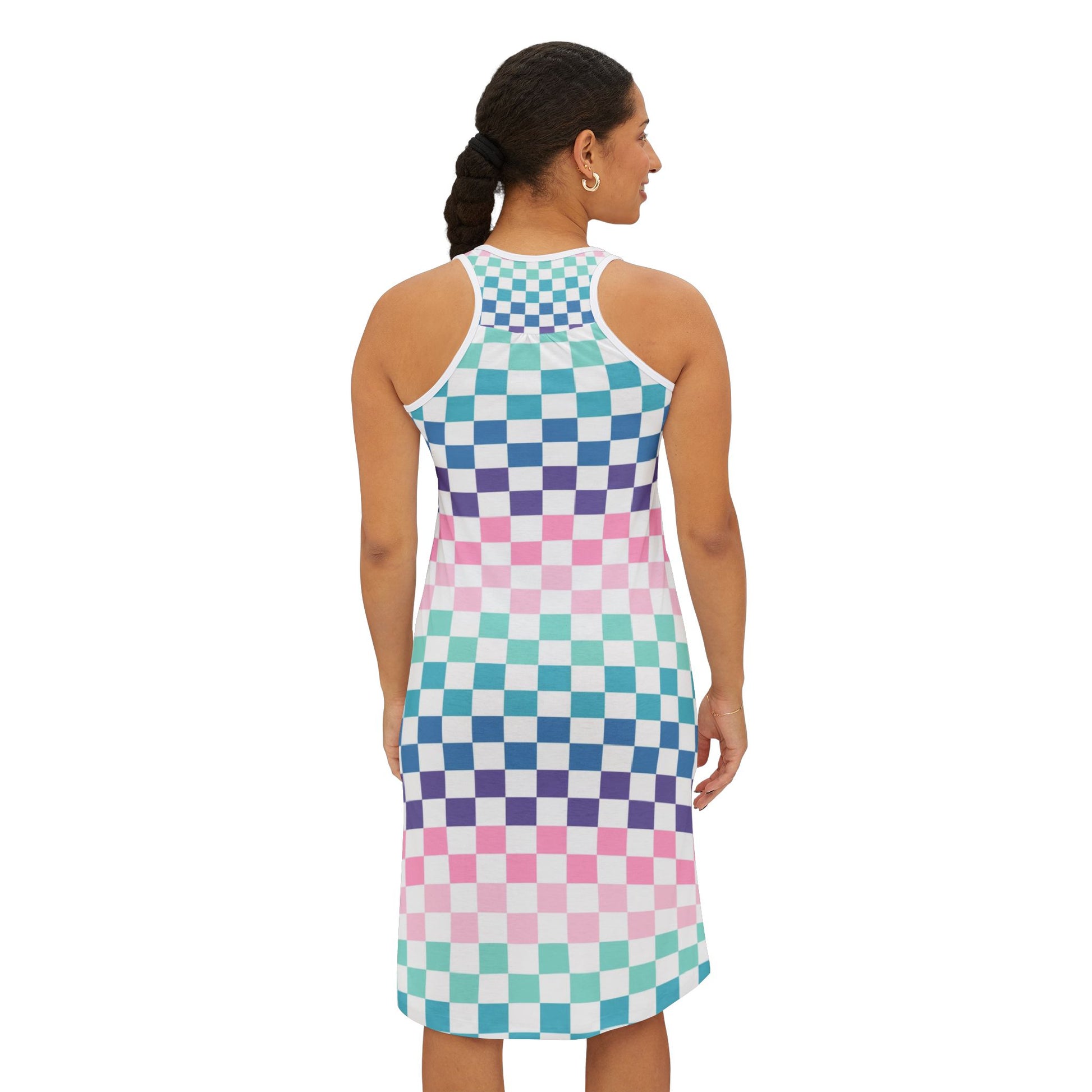 Vaporwave Rainbow  Checkerboard Multi-Color Women's Racerback Dress (AOP), Artsulli - Art is Long, Life is Short, Tank Top, , , , , , , 