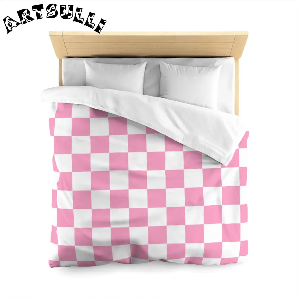 JAKKOUTTHEBXX Checkerboard Hot Pink and White Microfiber Duvet Cover