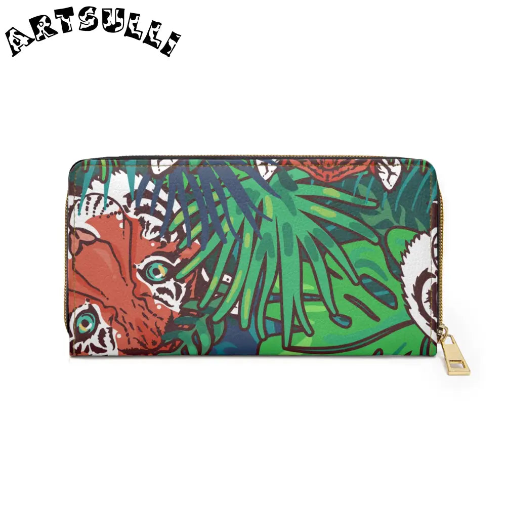 JAKKOUTTHEBXX Tropical Jungle Tigers Blue and Green Zipper Wallet
