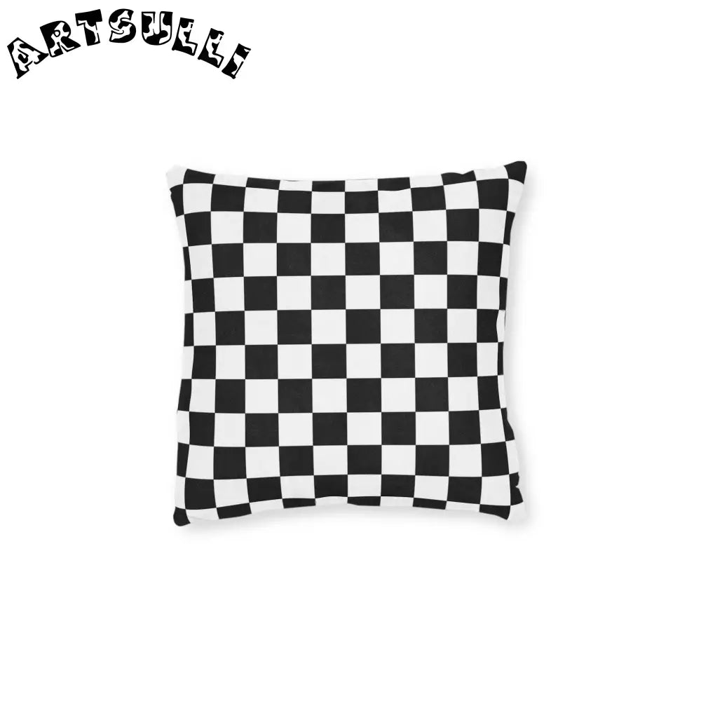 JAKKOUTTHEBXX Checkerboard White and Black Square Pillow