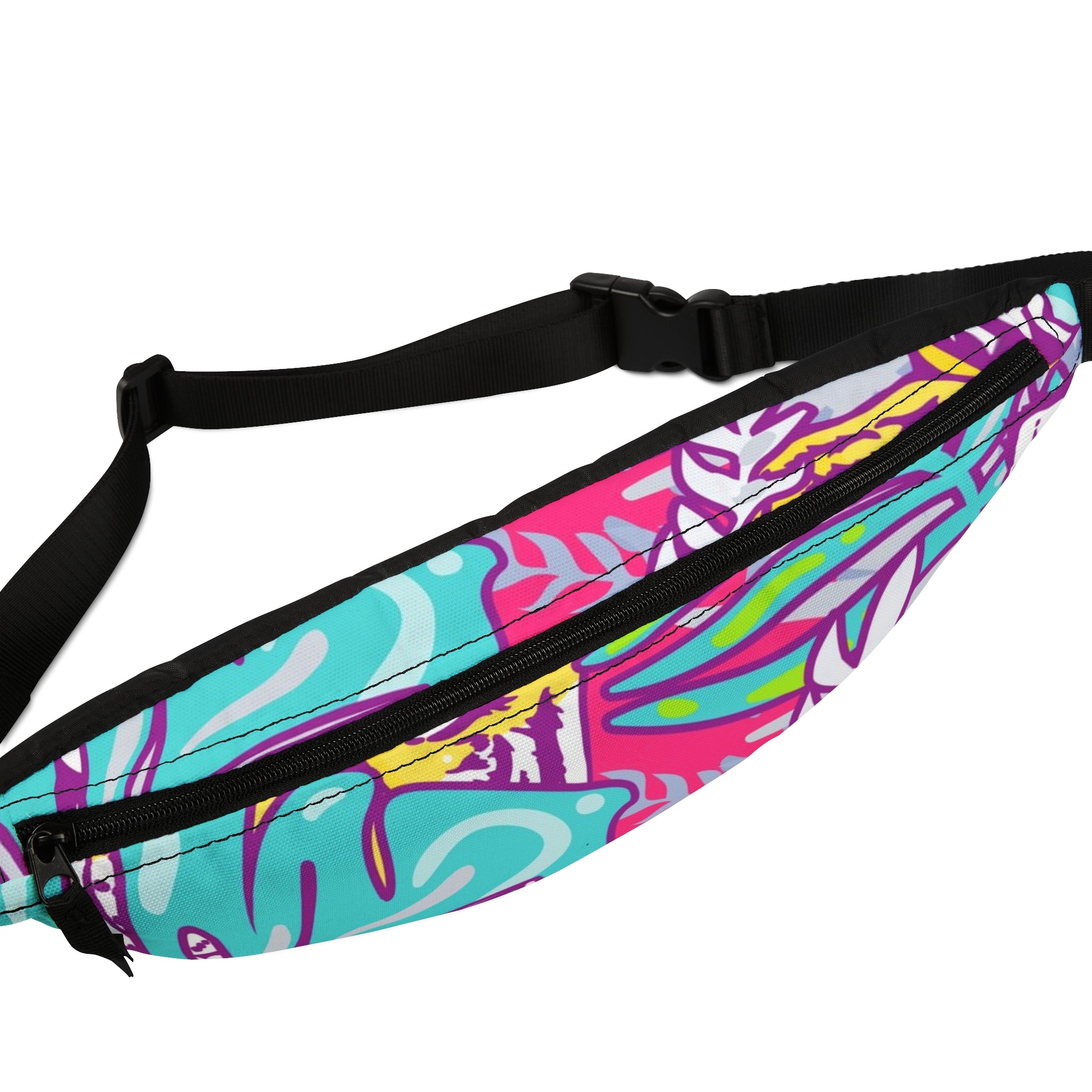 Tropical Floral Tigers Torquise and Purple Fanny Pack, Artsulli - Art is Long, Life is Short, Bags, , , , , , , 