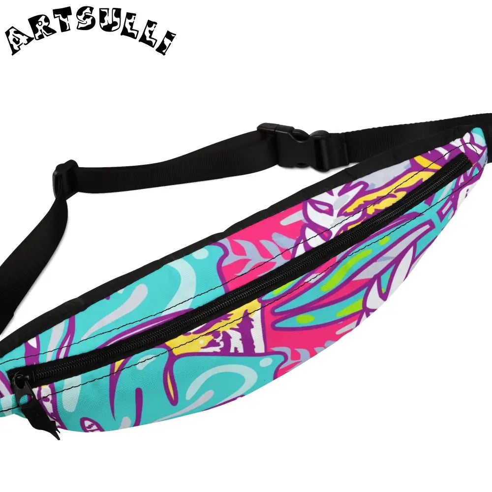 JAKKOUTTHEBXX Tropical Floral Tigers Torquise and Purple Fanny Pack