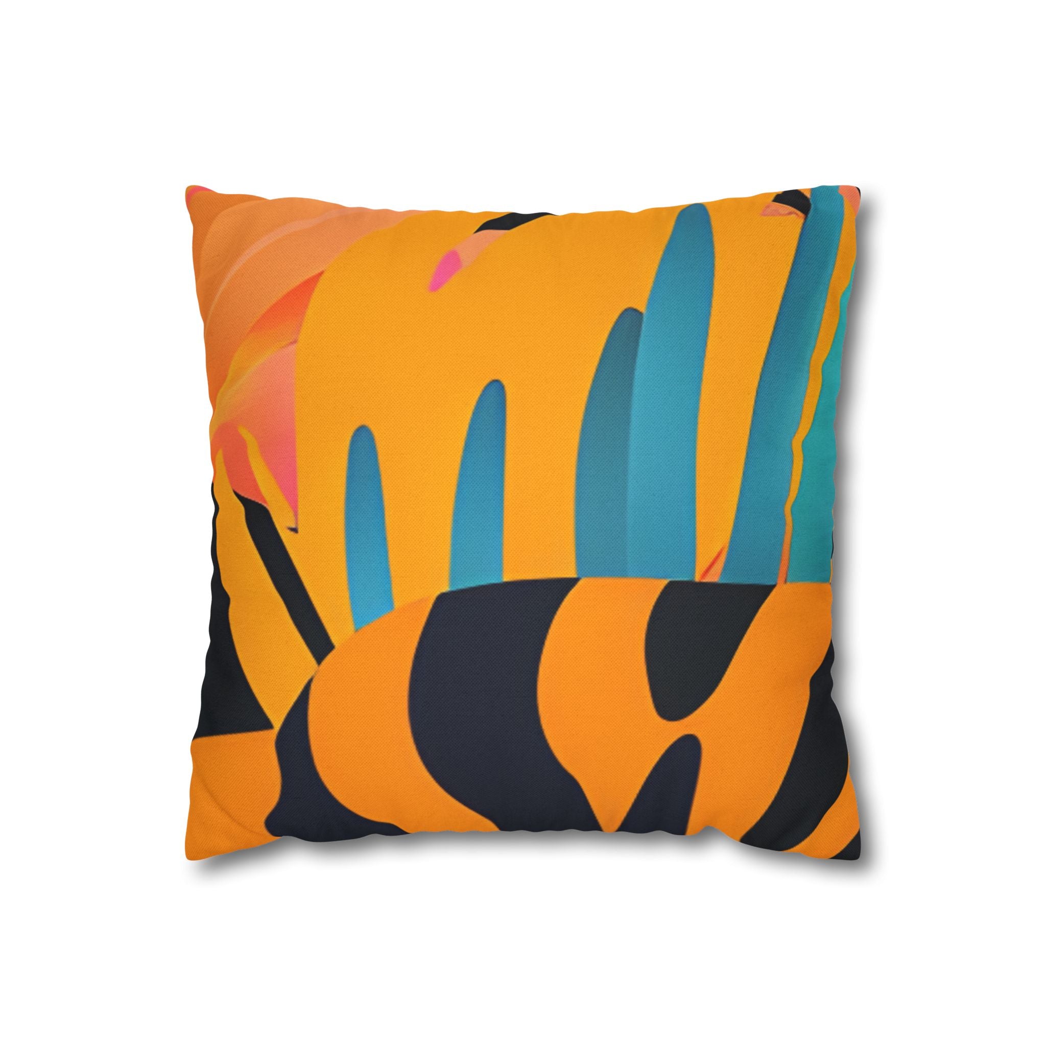 Palm Leaves x Tiger Stripes Orange and Blue Spun Polyester Square Pillowcase, Artsulli - Art is Long, Life is Short, Home Decor, Size, 14" × 14", , , , , 89992842166184