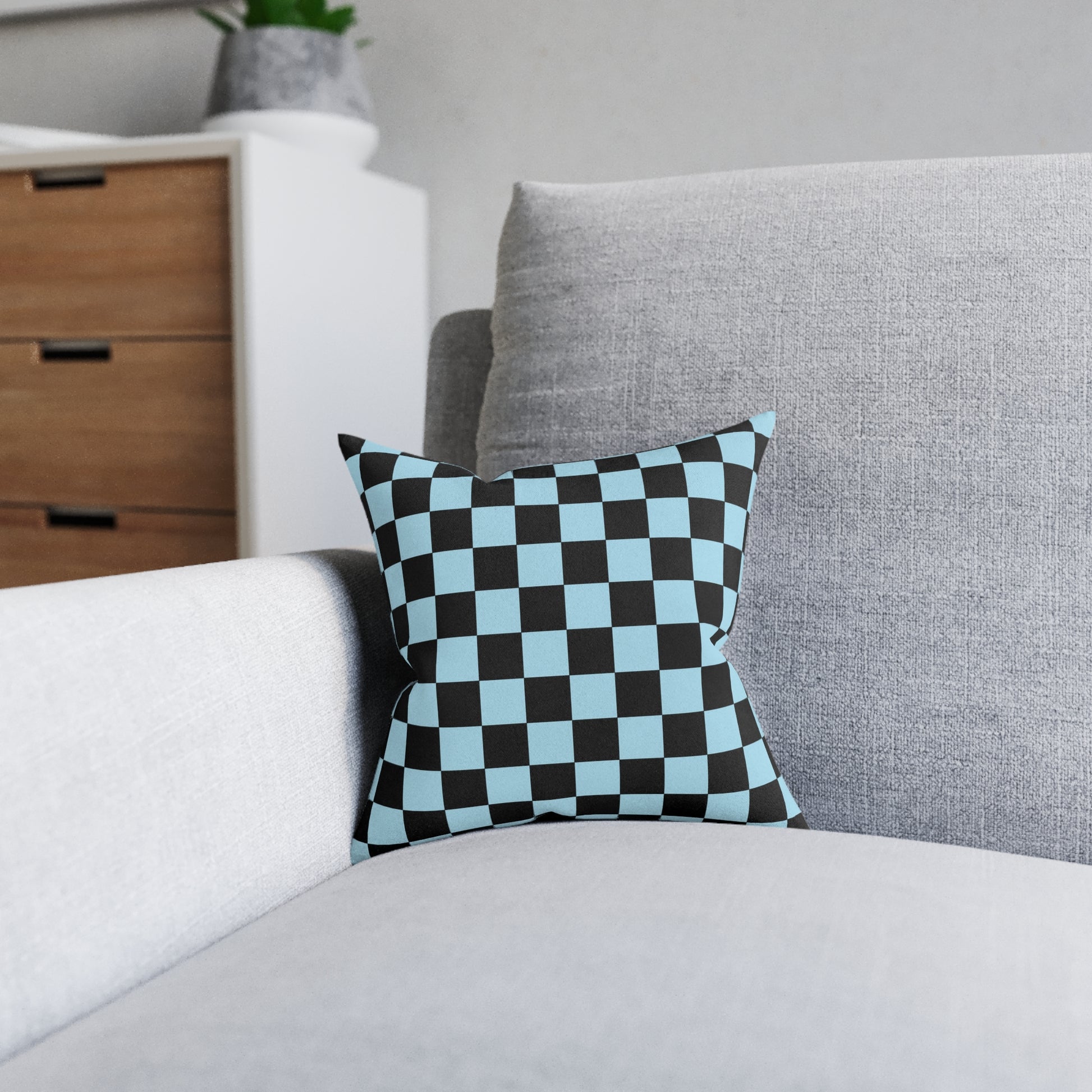 Checkerboard Black and Blue Square Pillow, Artsulli - Art is Long, Life is Short, Home Decor, , , , , , , 
