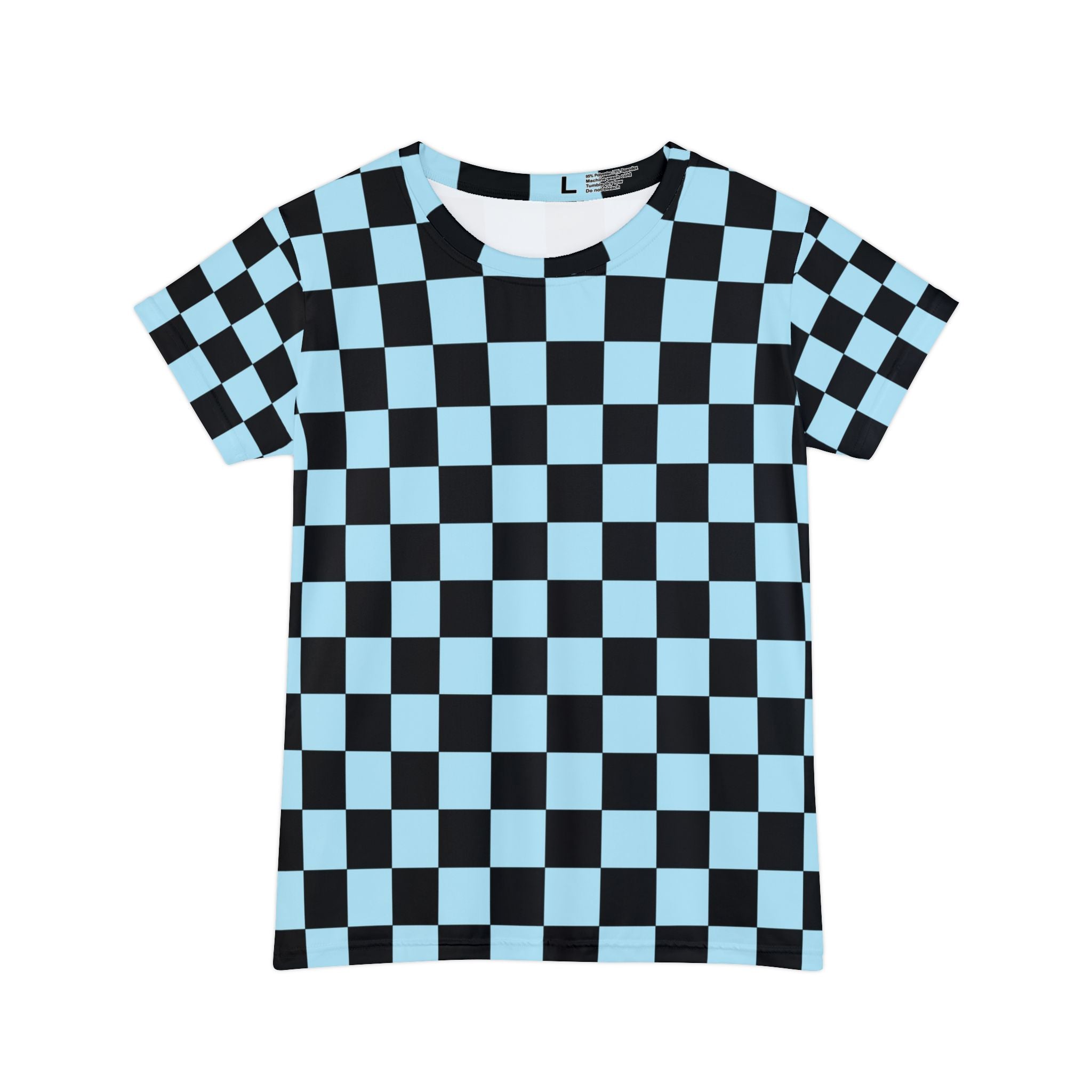 Checkerboard Black and Blue Women's Short Sleeve Shirt (AOP), Artsulli - Art is Long, Life is Short, All Over Prints, Size, XS, , , , , 20293419430428458195