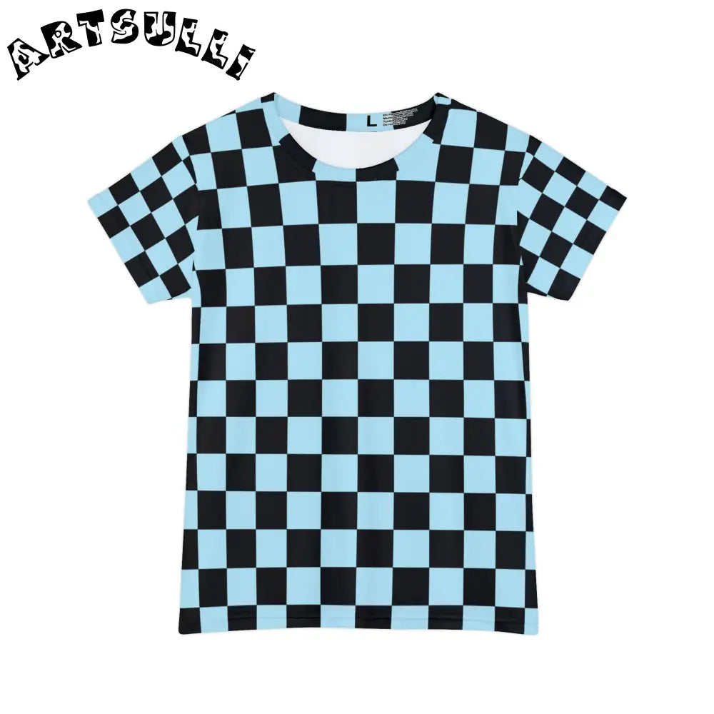 JAKKOUTTHEBXX Checkerboard Black and Blue Women’s Short Sleeve Shirt