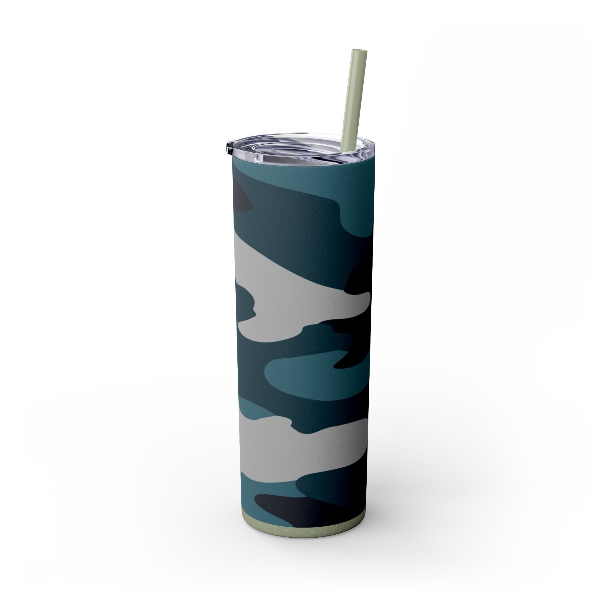 Blue Camouflage Skinny Tumbler with Straw, 20oz, Artsulli - Art is Long, Life is Short, Mug, , , , , , , 