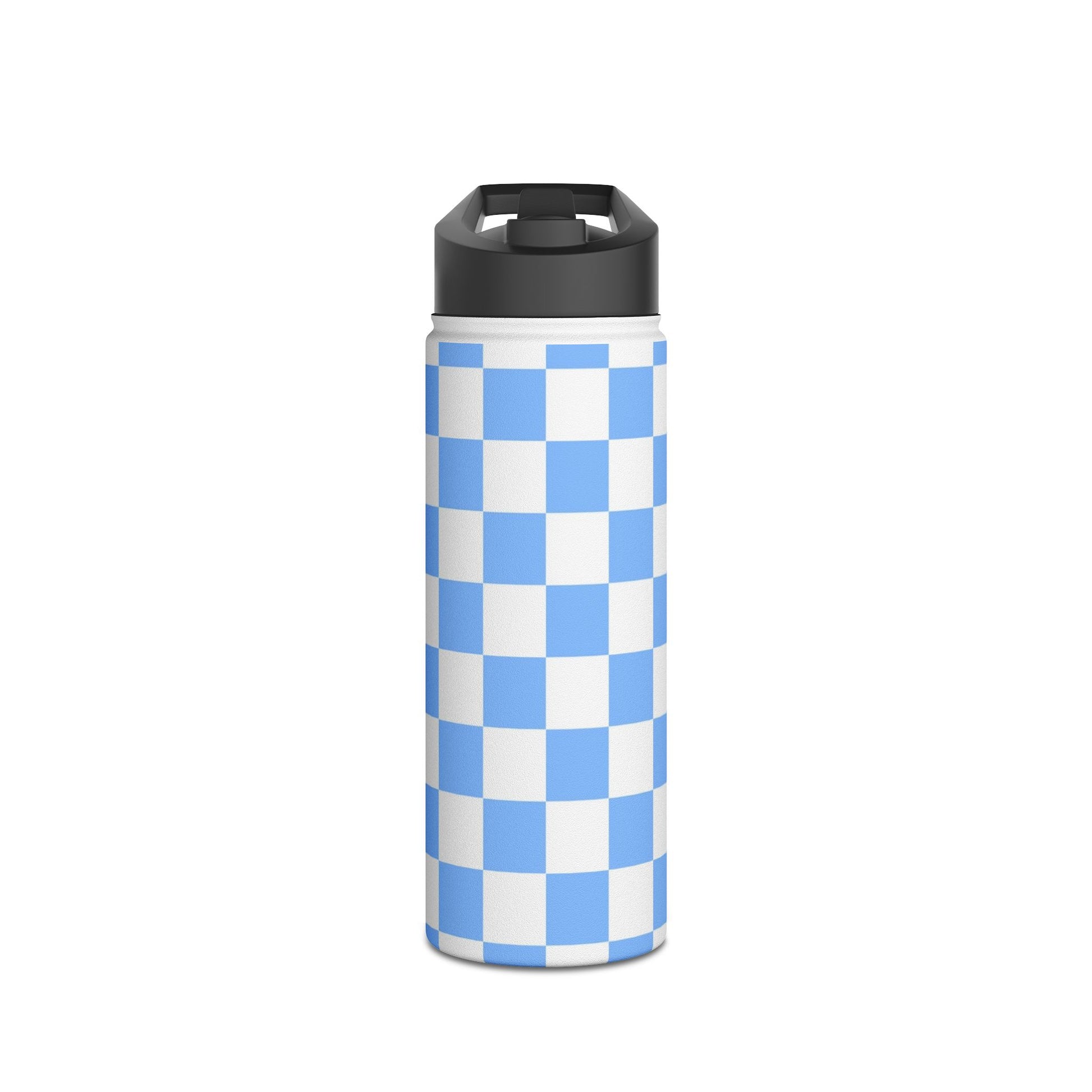 Checkerboard White and Light Blue Stainless Steel Water Bottle, Standard Lid, Artsulli - Art is Long, Life is Short, Mug, Size, 18oz, Color, White, , , 11408228648415976448