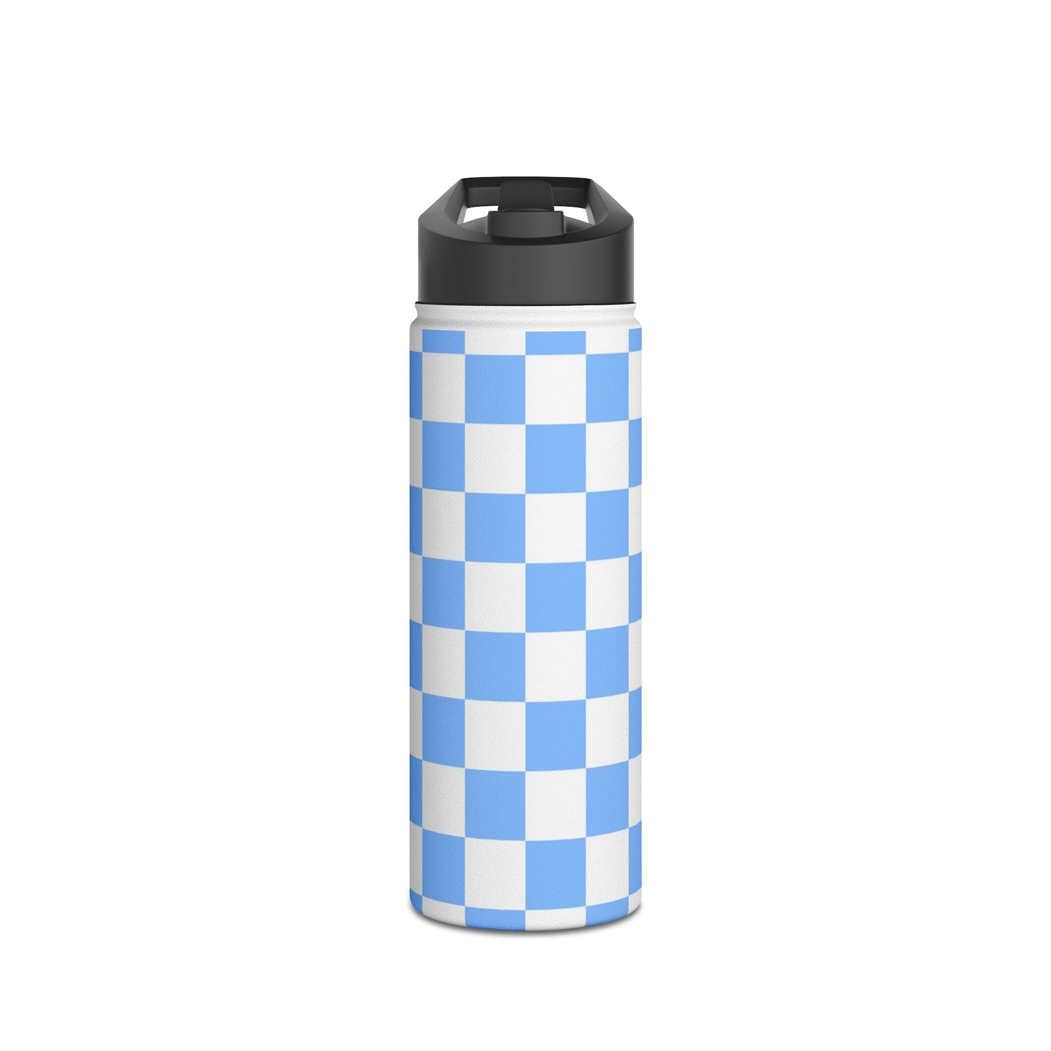 Checkerboard White and Light Blue Stainless Steel Water Bottle, Standard Lid, Artsulli - Art is Long, Life is Short, Mug, Size, 18oz, Color, White, , , 11408228648415976448