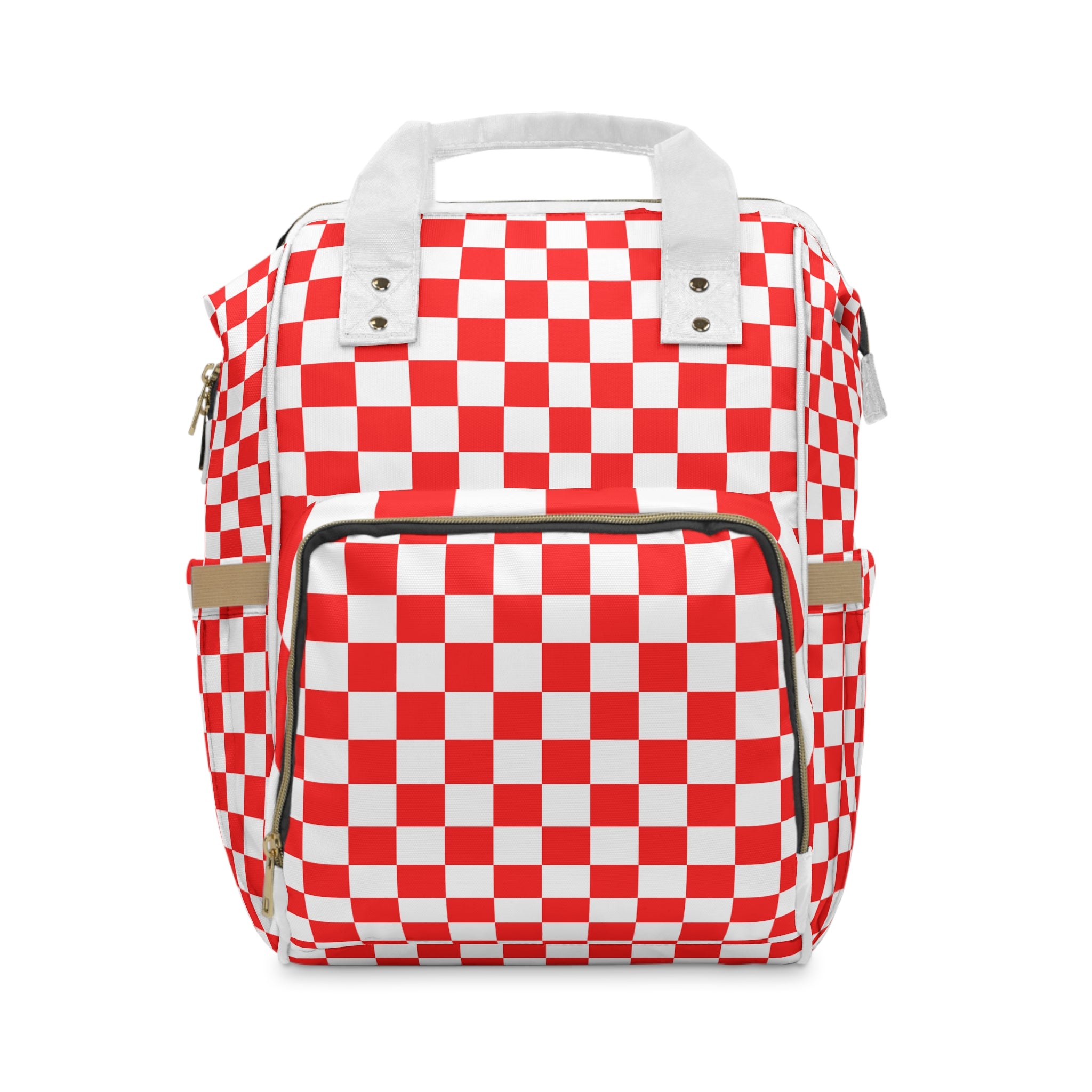 Checkerboard Red and White Multifunctional Diaper Backpack, Artsulli - Art is Long, Life is Short, Bags, Size, 15.0" × 10.8" × 6.7'', , , , , 32834946497348110898