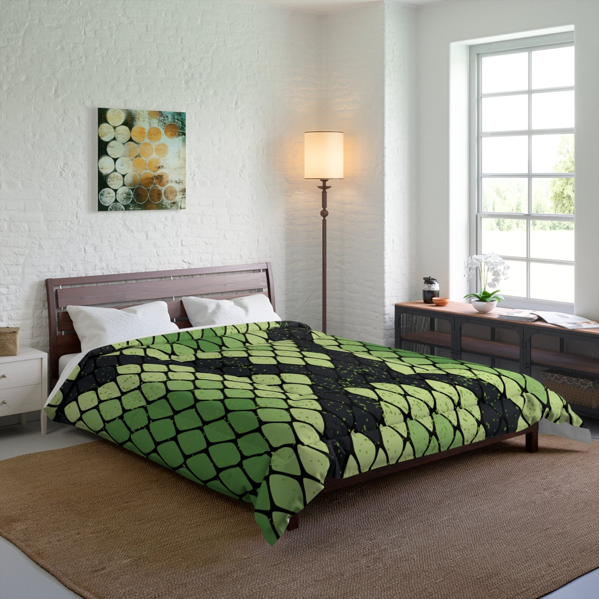 Snake Skin Green and Black Comforter, Artsulli - Art is Long, Life is Short, Home Decor, , , , , , , 