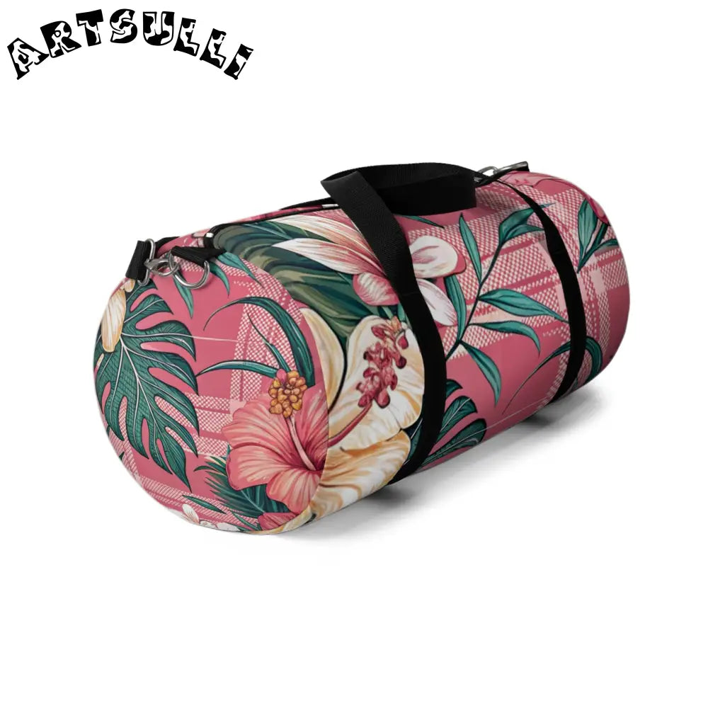 JAKKOUTTHEBXX Plaid x Floral Burgundy and Green Duffel Bag