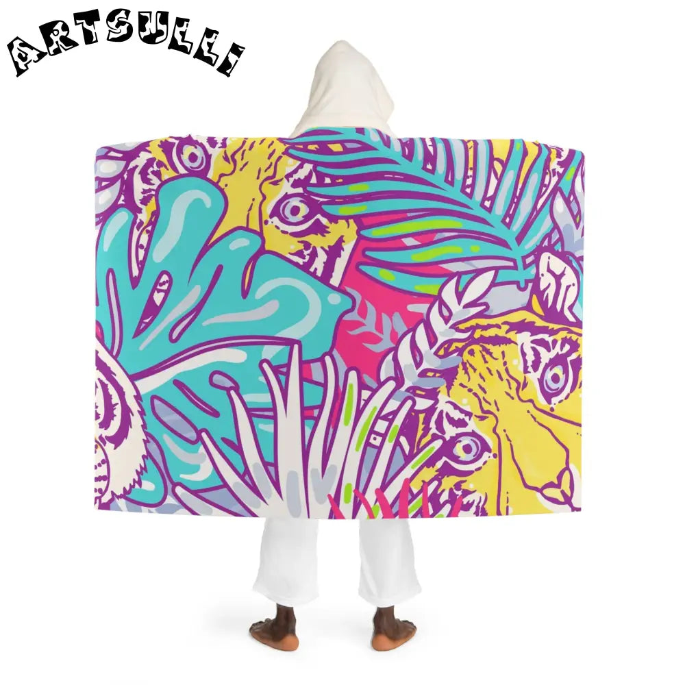 JAKKOUTTHEBXX Tropical Floral Tigers Torquise and Purple Hooded