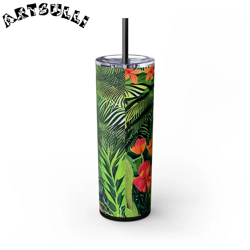 JAKKOUTTHEBXX White Tropical Leaf and Flower Tumbler JAKKOUTTHEBXX