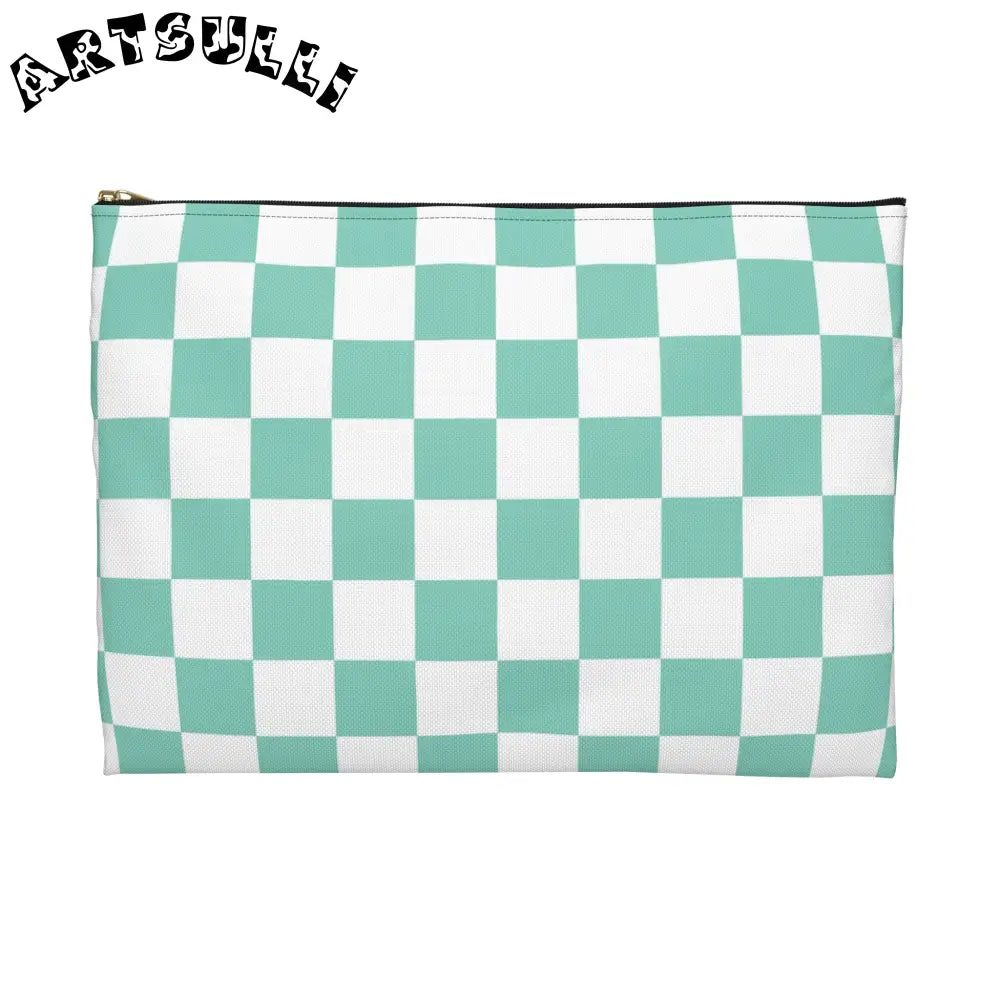 JAKKOUTTHEBXX Checkerboard Light Green Accessory Pouch JAKKOUTTHEBXX