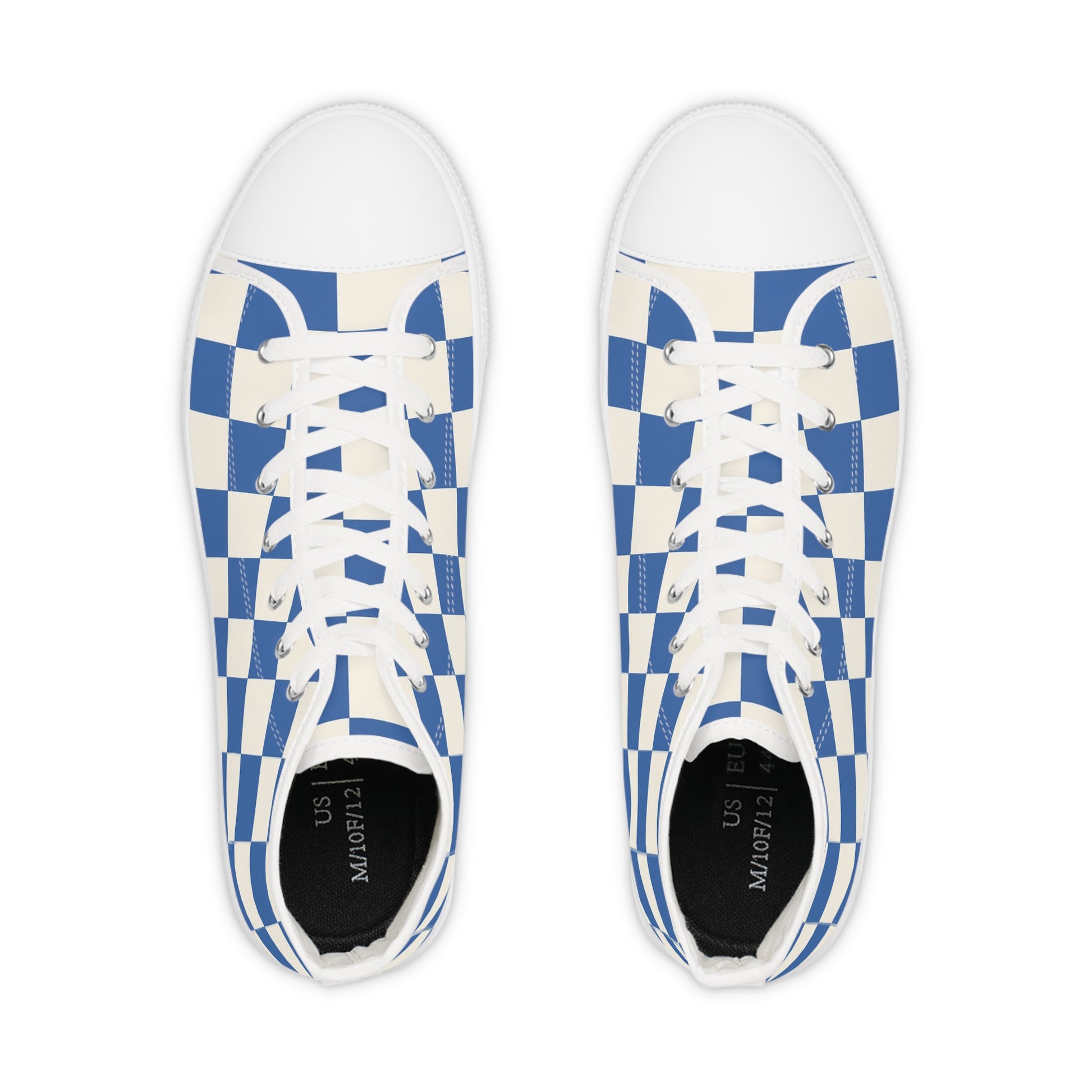 Checkerboard Blue Men's High Top Sneakers, Artsulli - Art is Long, Life is Short, Shoes, , , , , , , 