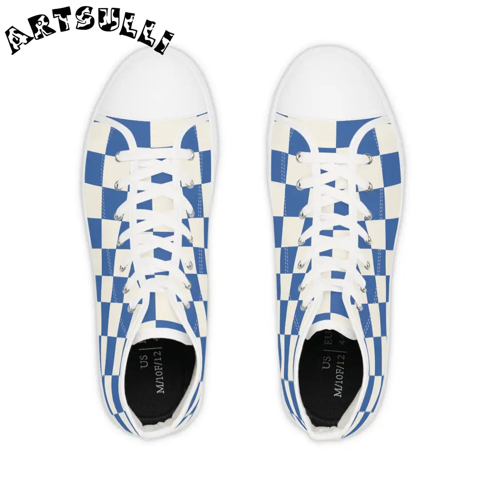 JAKKOUTTHEBXX Checkerboard Blue Men’s High Top Sneakers