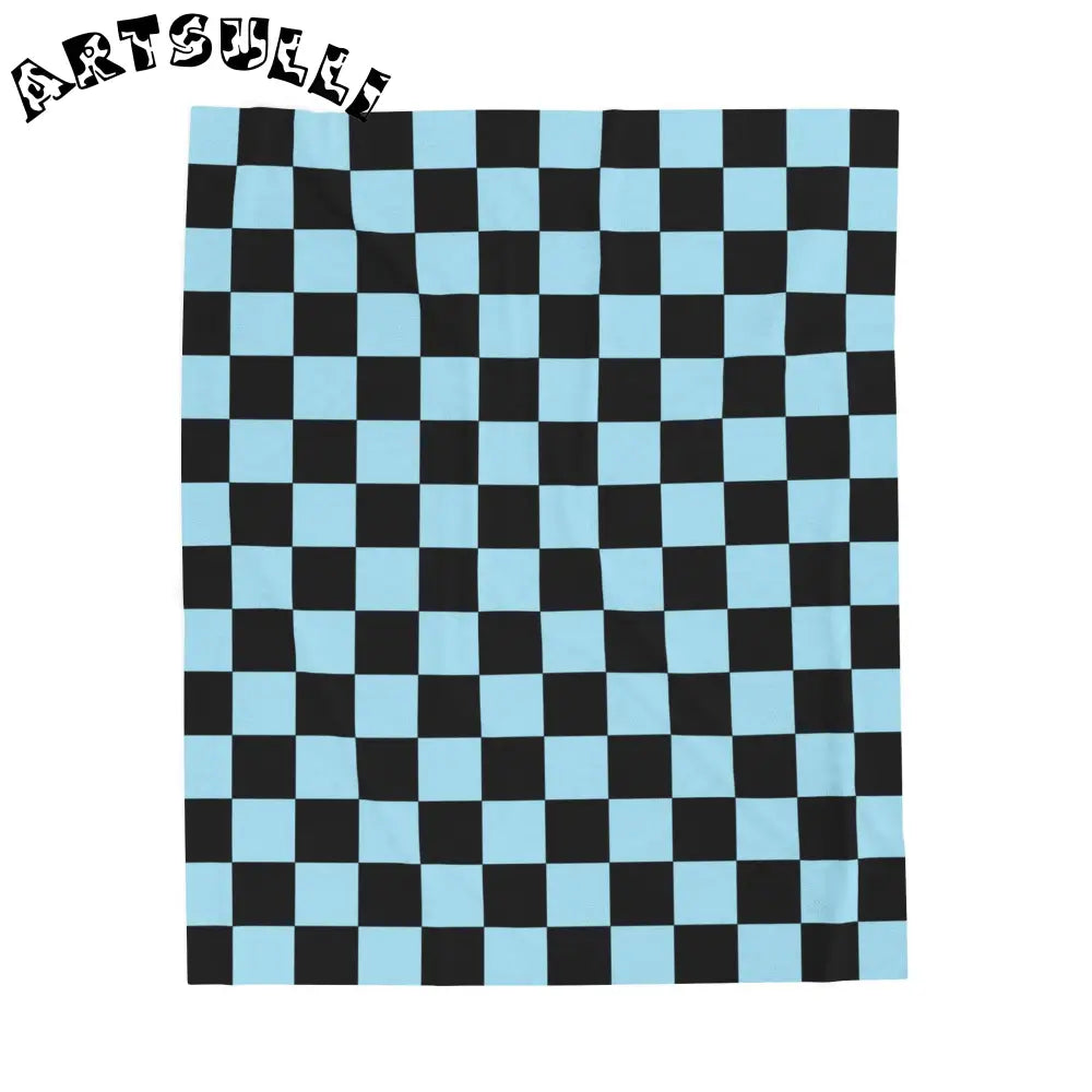 JAKKOUTTHEBXX Checkerboard Black and Blue Velveteen Plush Blanket