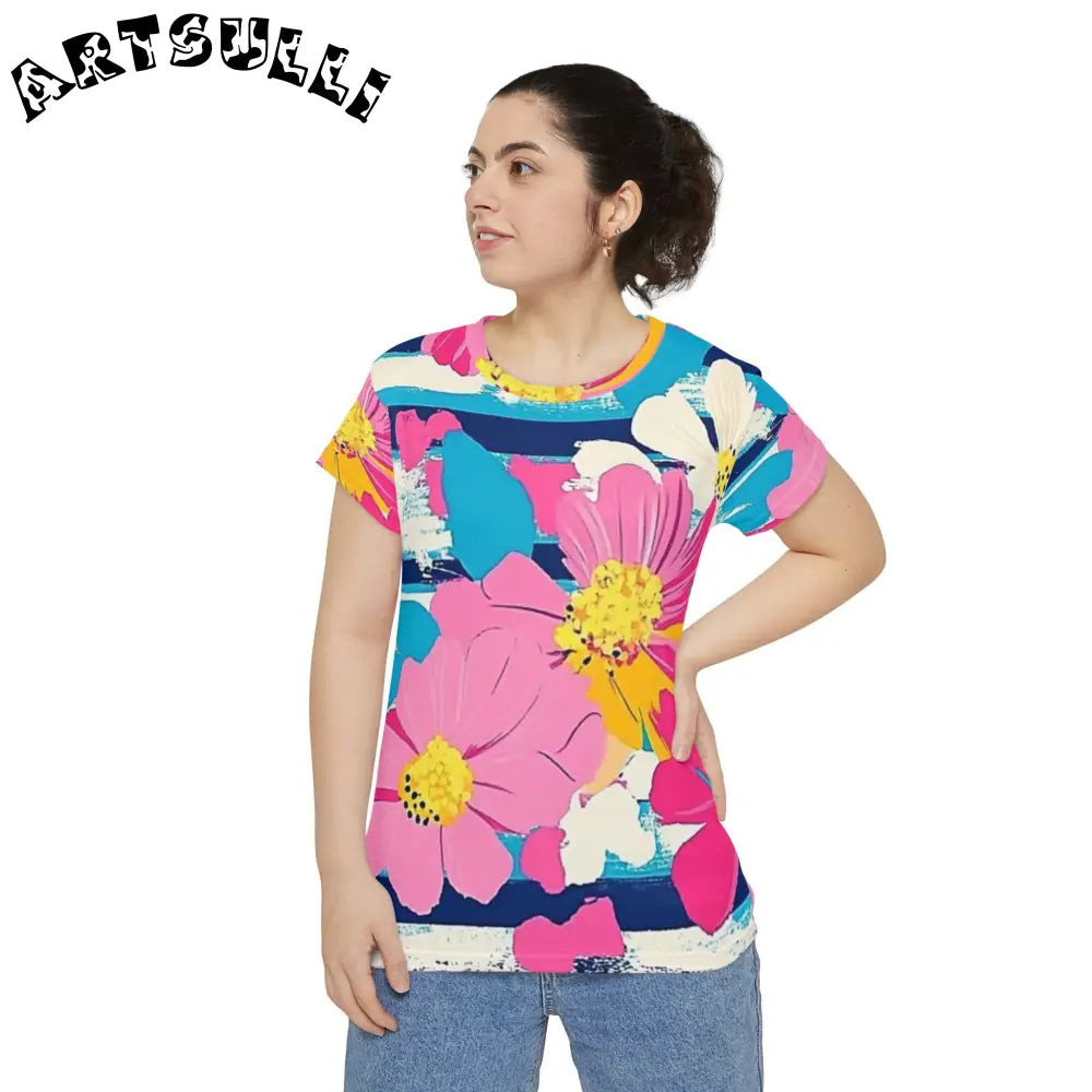 JAKKOUTTHEBXX Dayglo Floral Stripes Women’s Short Sleeve Shirt (AOP)