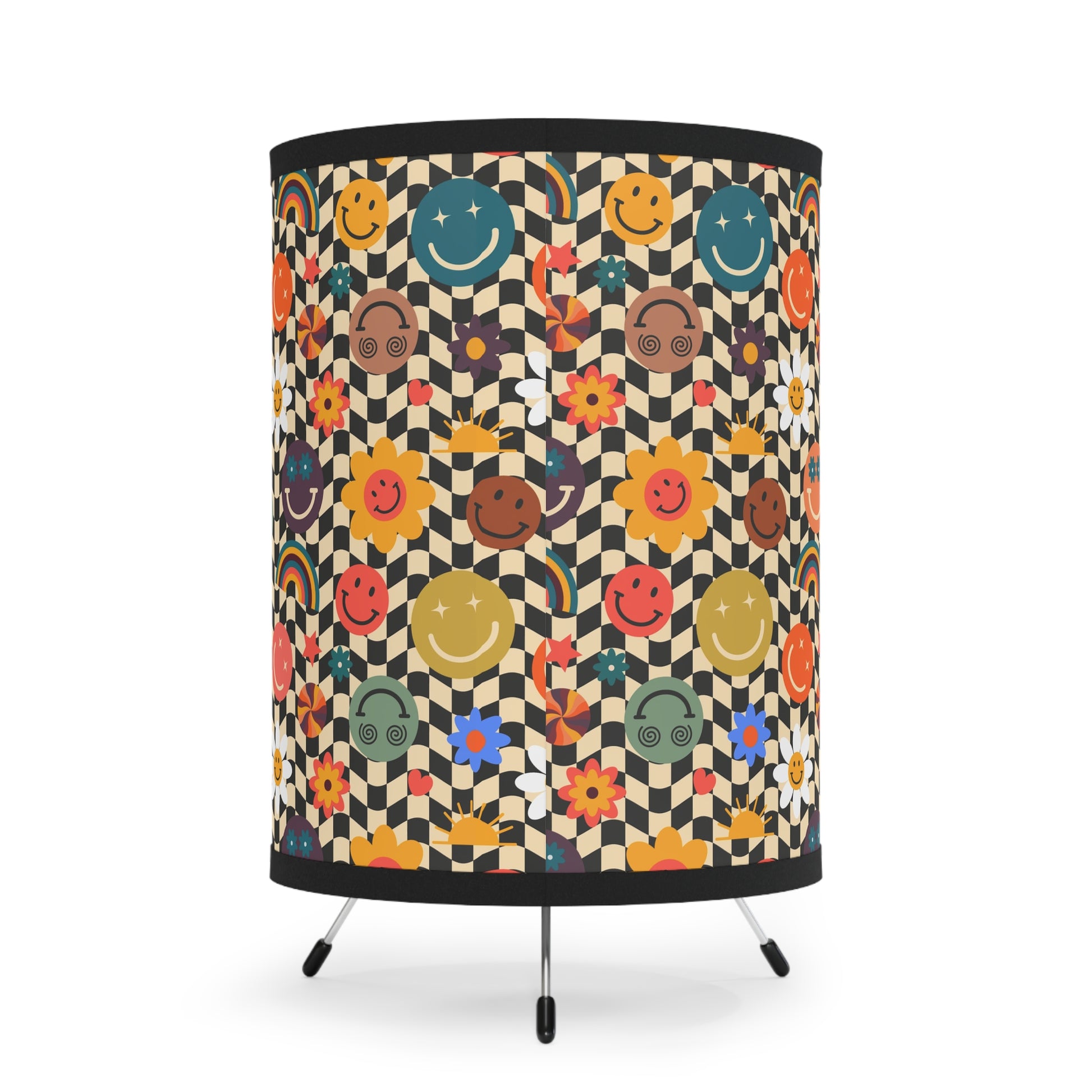 Trippy x Wavy Checkerboard x Smiley Face x Rainbow x Flowers Multi-Color Tripod Lamp with High-Res Printed Shade, US\CA plug, Artsulli - Art is Long, Life is Short, Home Decor, , , , , , , 
