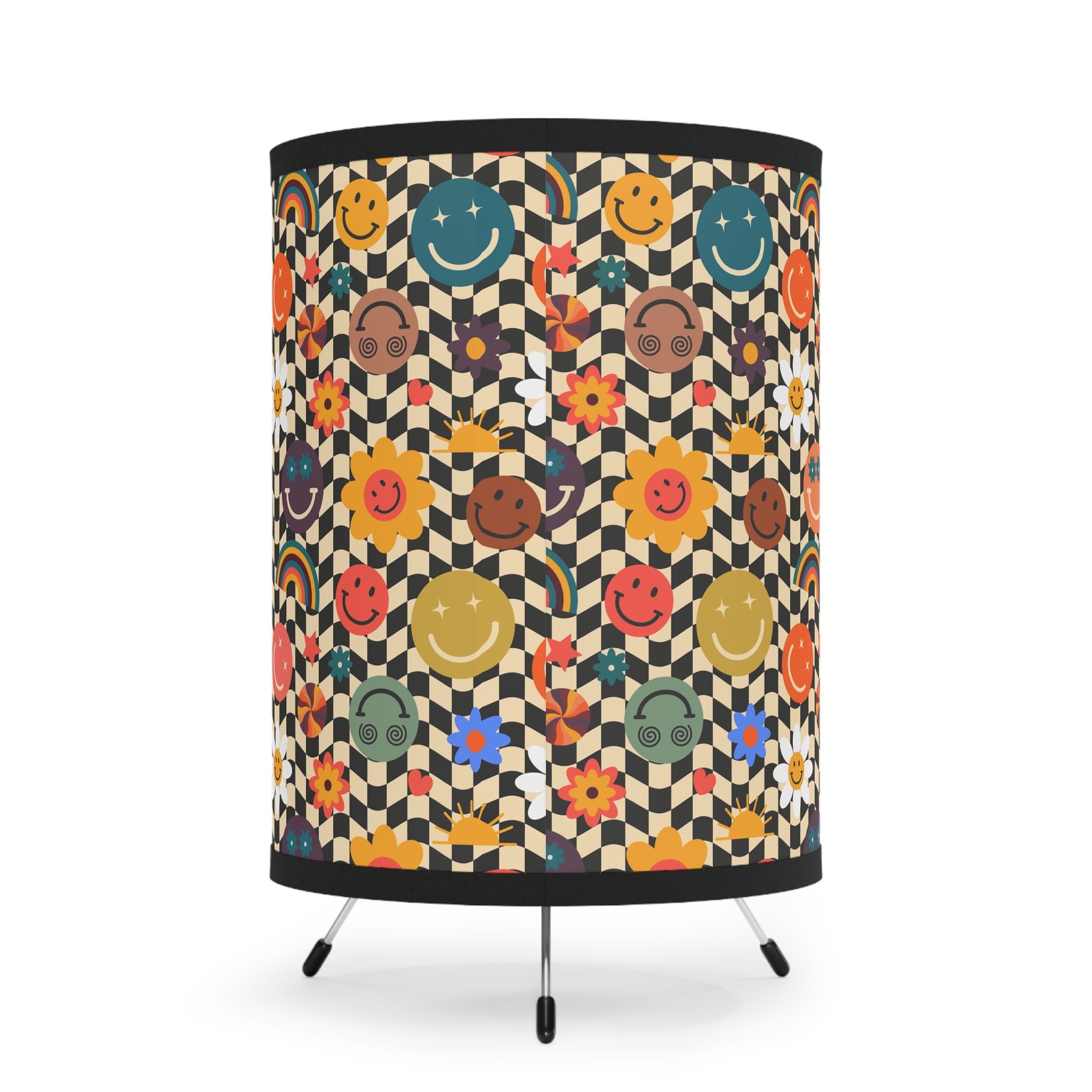 Trippy x Wavy Checkerboard x Smiley Face x Rainbow x Flowers Multi-Color Tripod Lamp with High-Res Printed Shade, US\CA plug, Artsulli - Art is Long, Life is Short, Home Decor, , , , , , , 